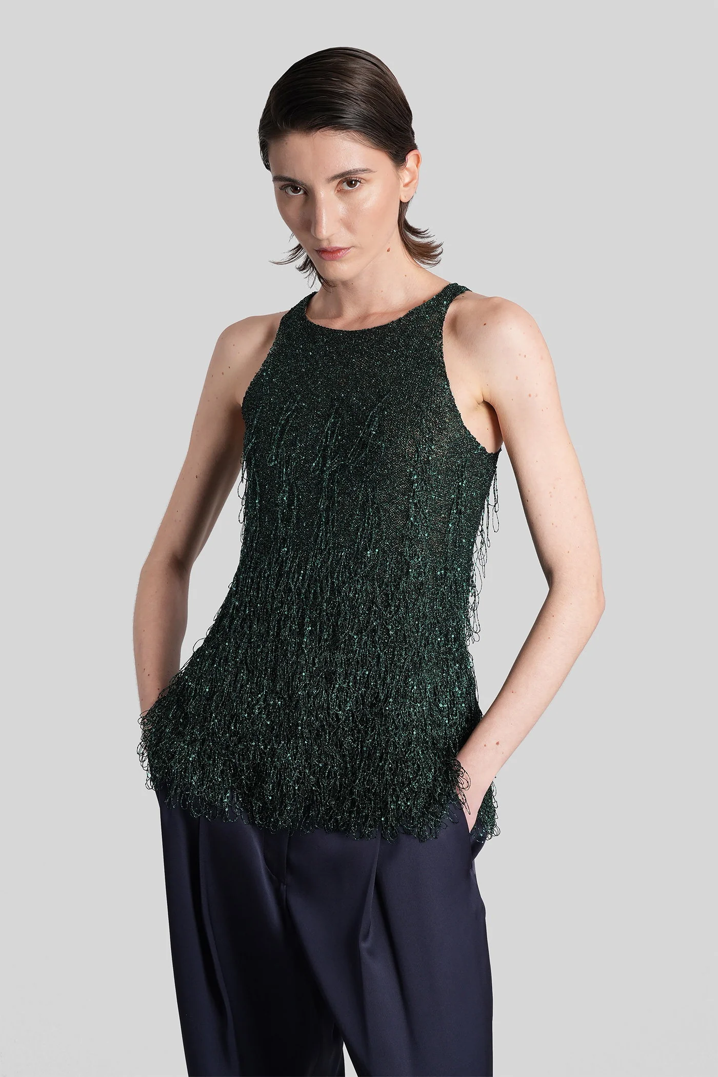 Topwear in green polyamide - Image 2