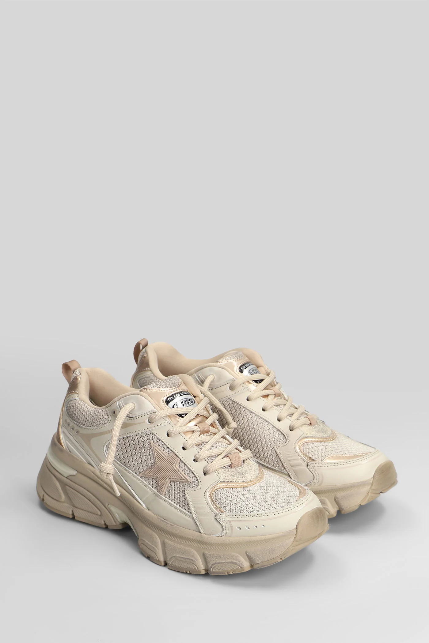 Light Star Sneakers in taupe leather and fabric - Image 2