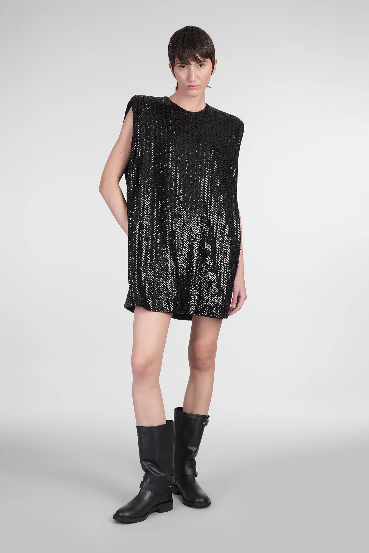 Mini dress in black polyester - Image 2