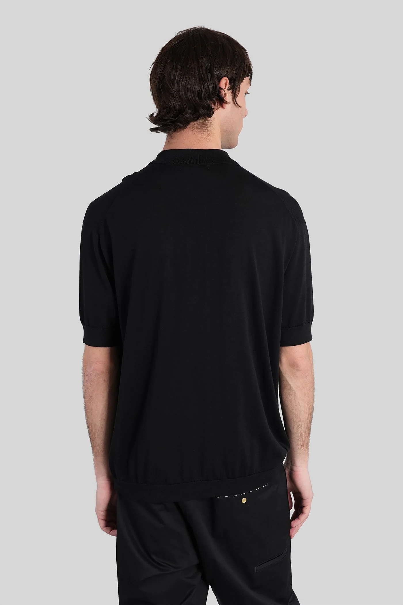 Rasato 16 Polo in black Cotton and silk - Image 3