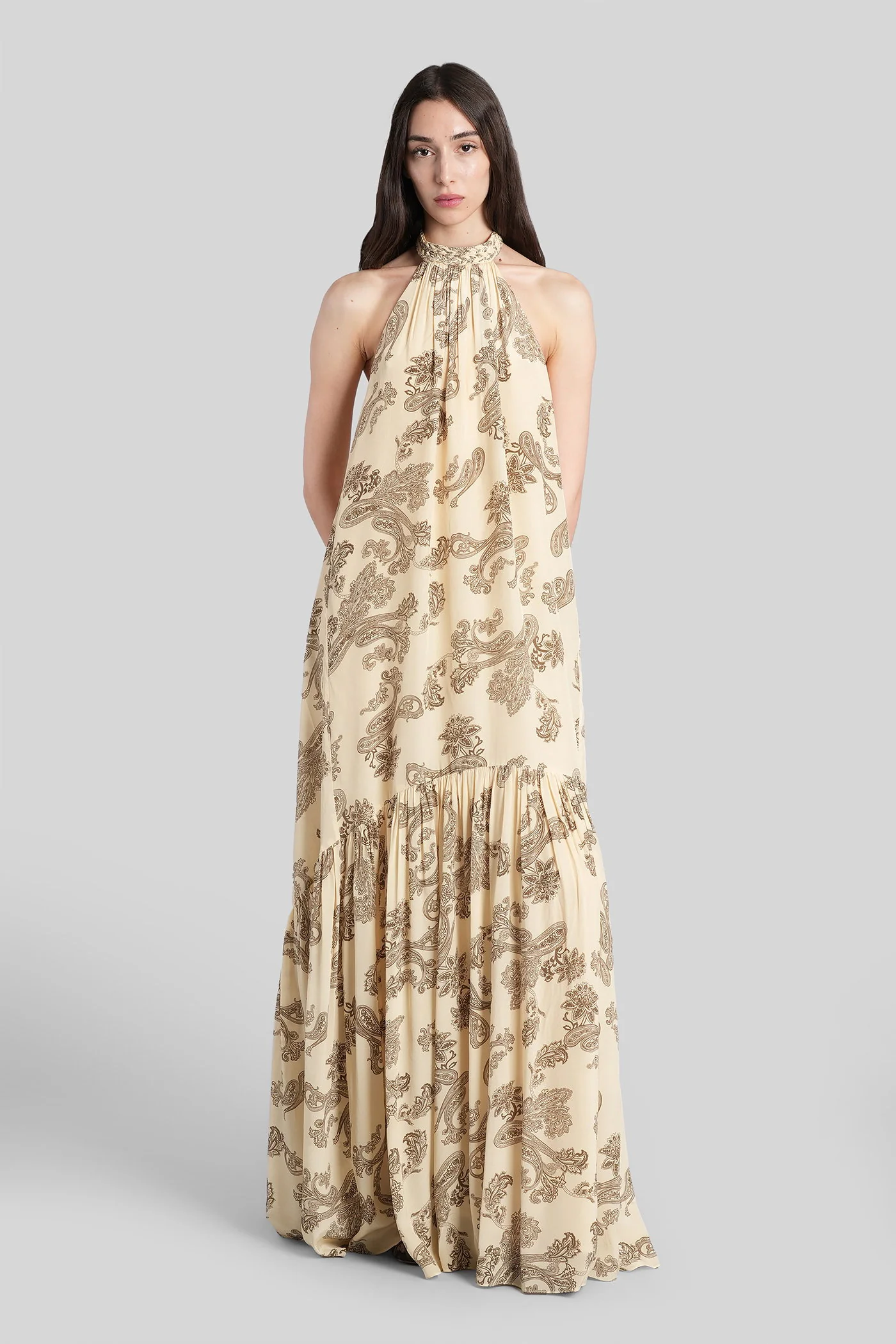 Long dress in beige viscose - Image 2