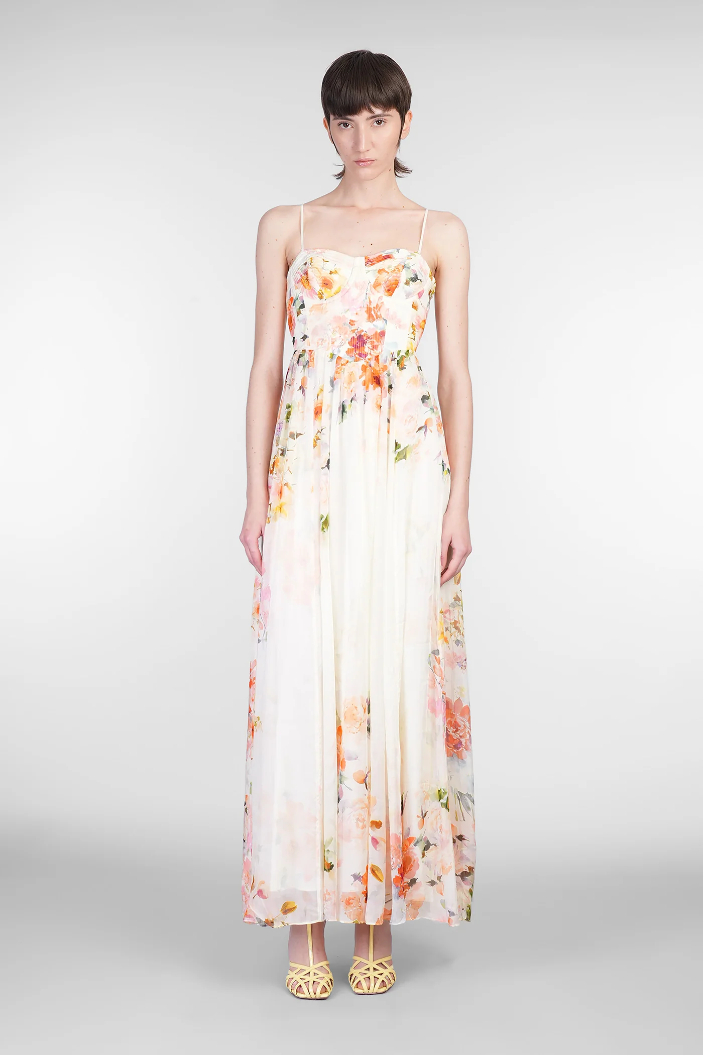 Long dress in beige viscose