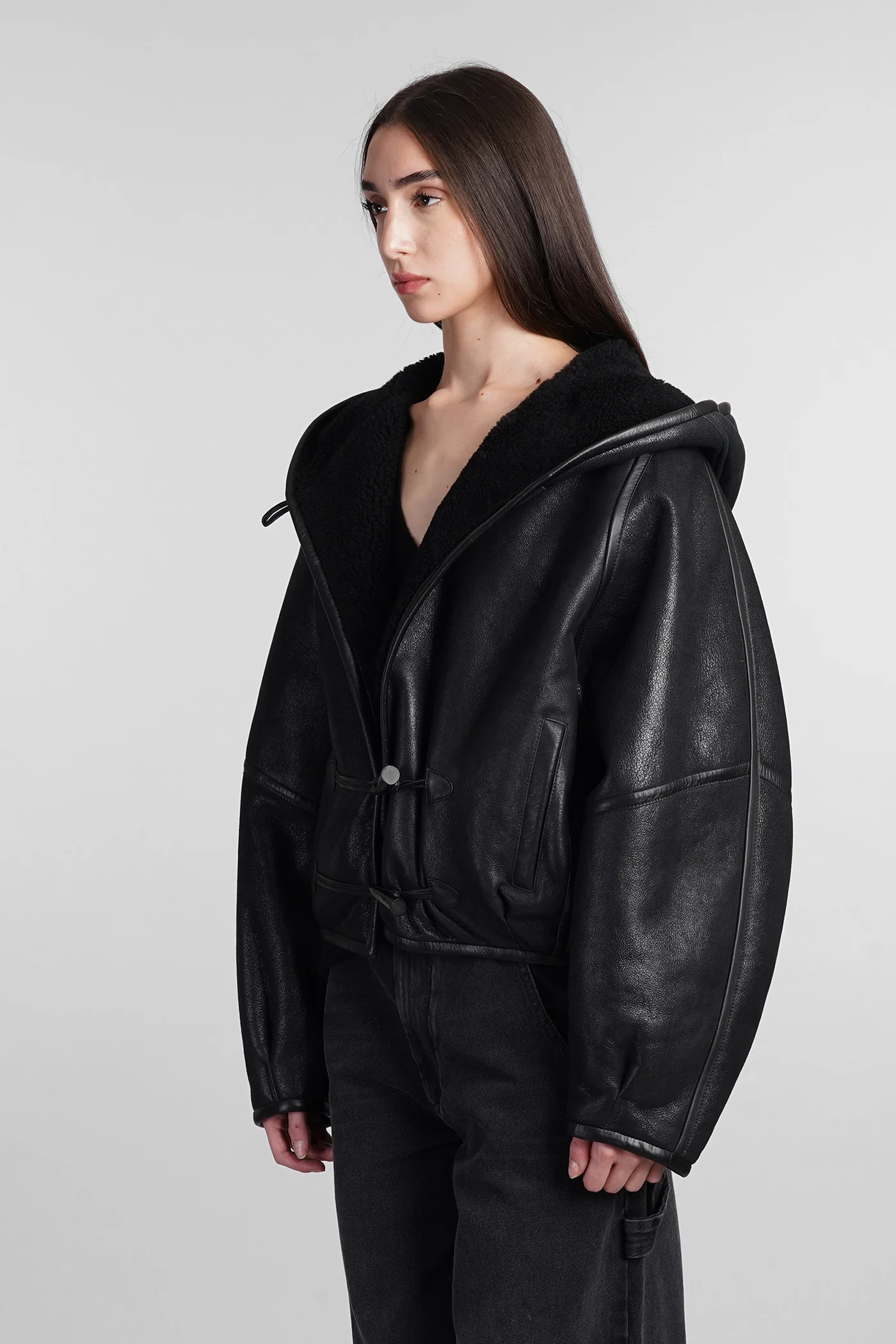 Amiel Shearling in black leather - Image 4