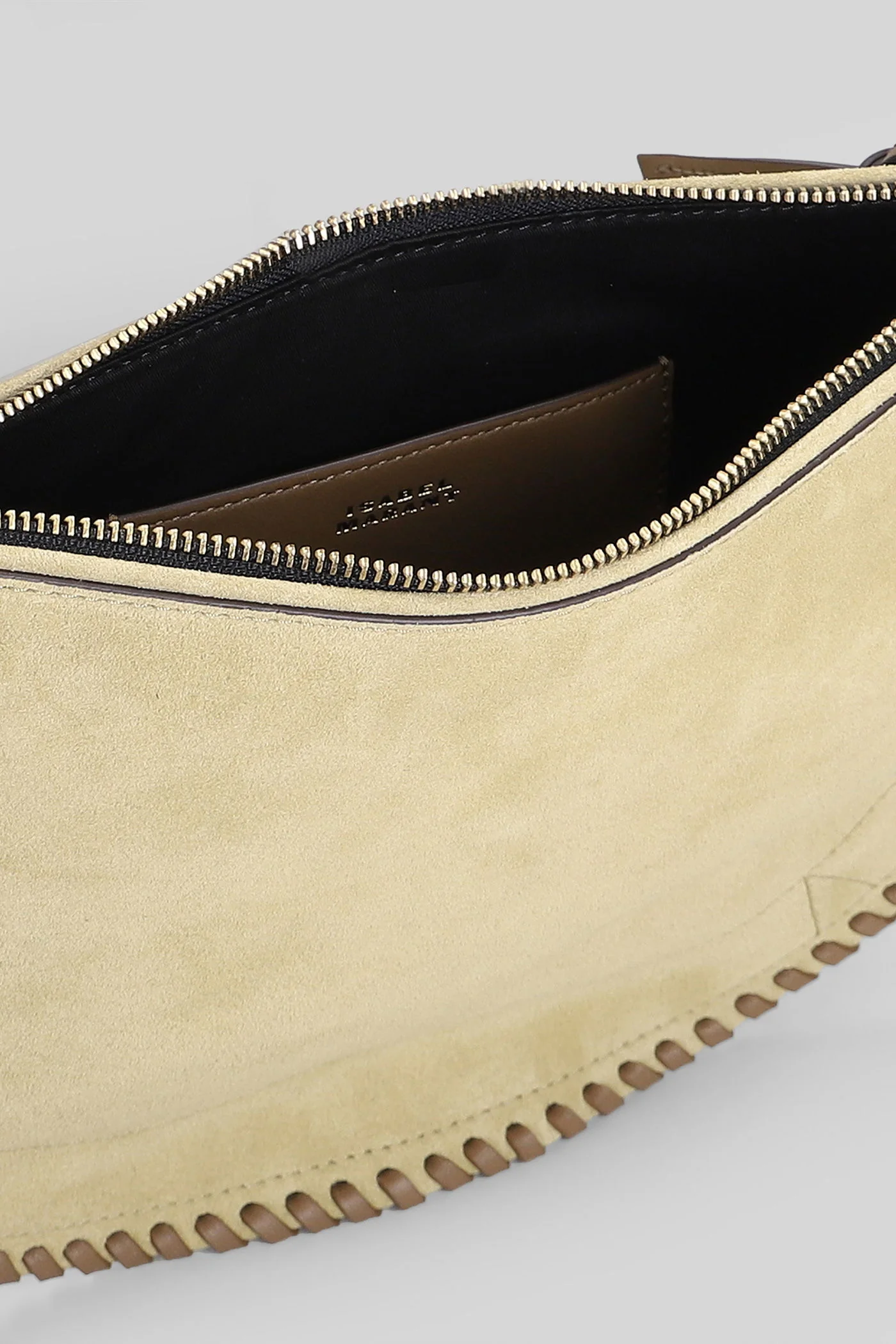 Oskan soft zip Shoulder bag in beige suede - Image 4