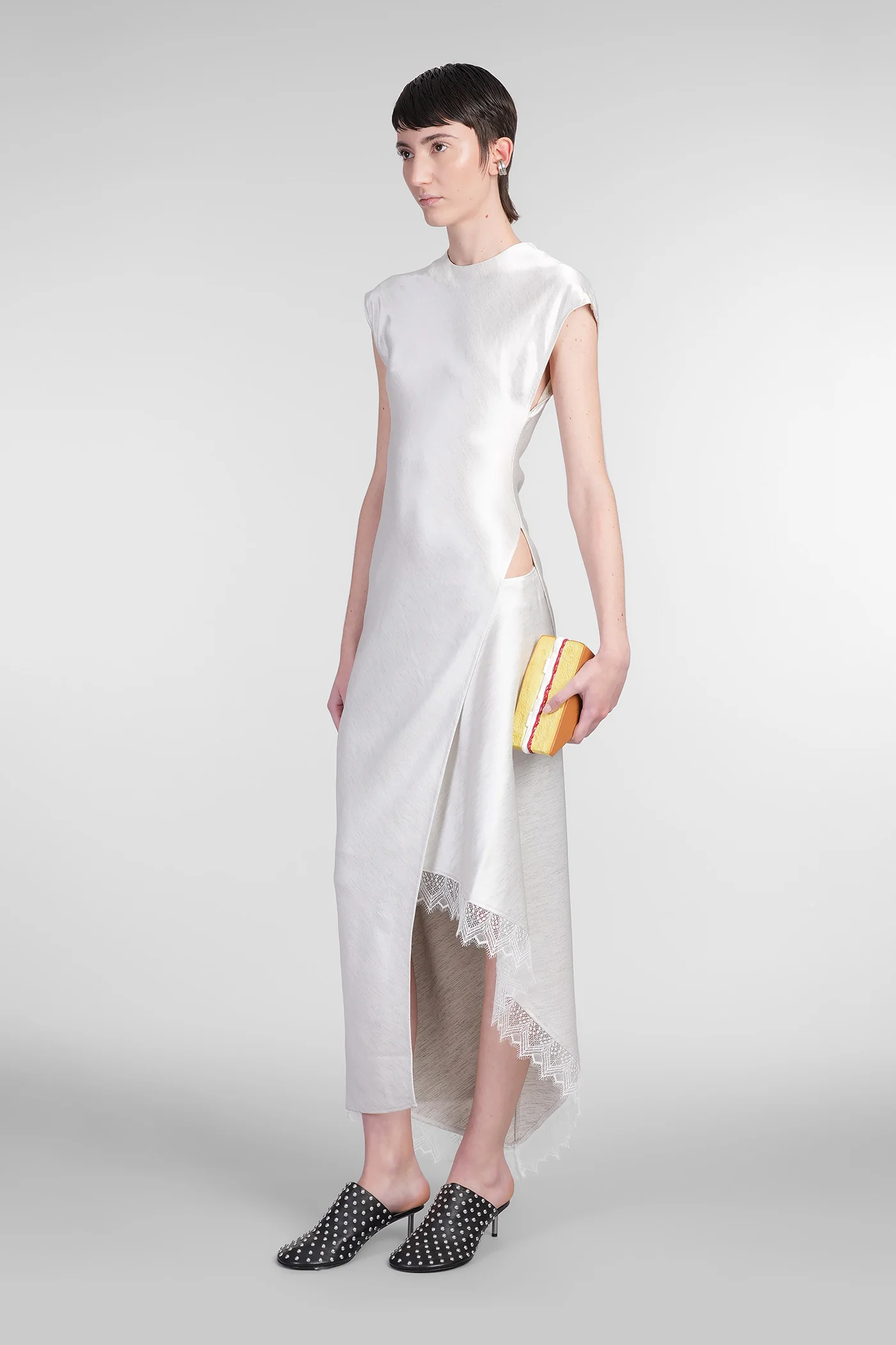 Long dress in silver Triacetate - Image 4