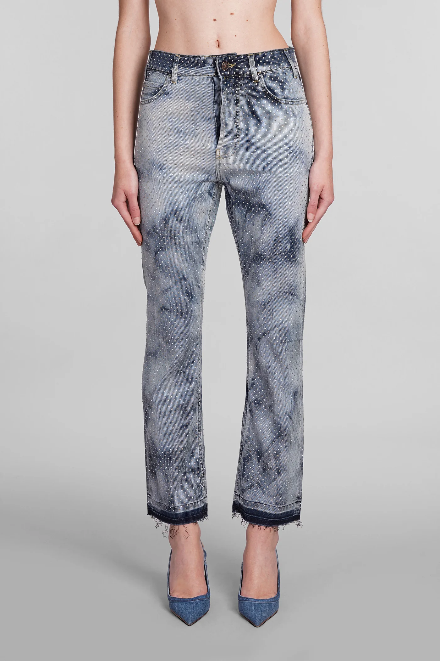 Jeans in cyan wool and polyester