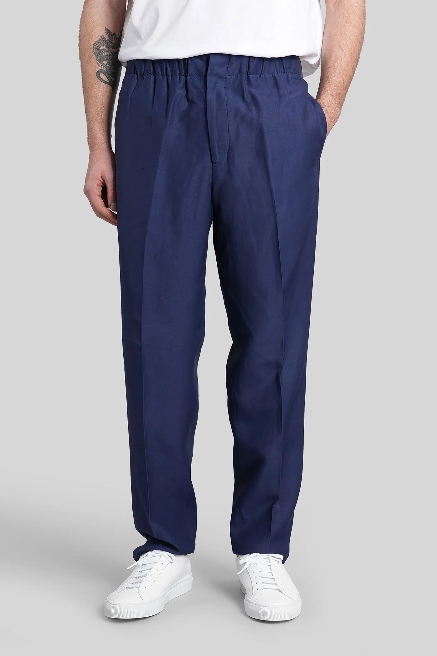 Pants in blue viscose