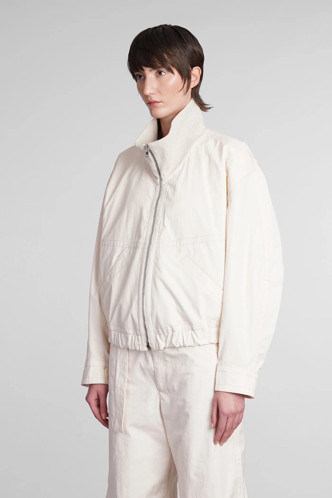 Bomber Jacket in beige cotton - Image 4