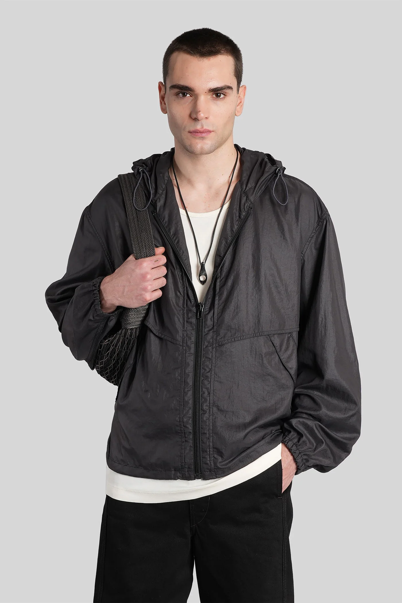 Casual jacket in black polyamide