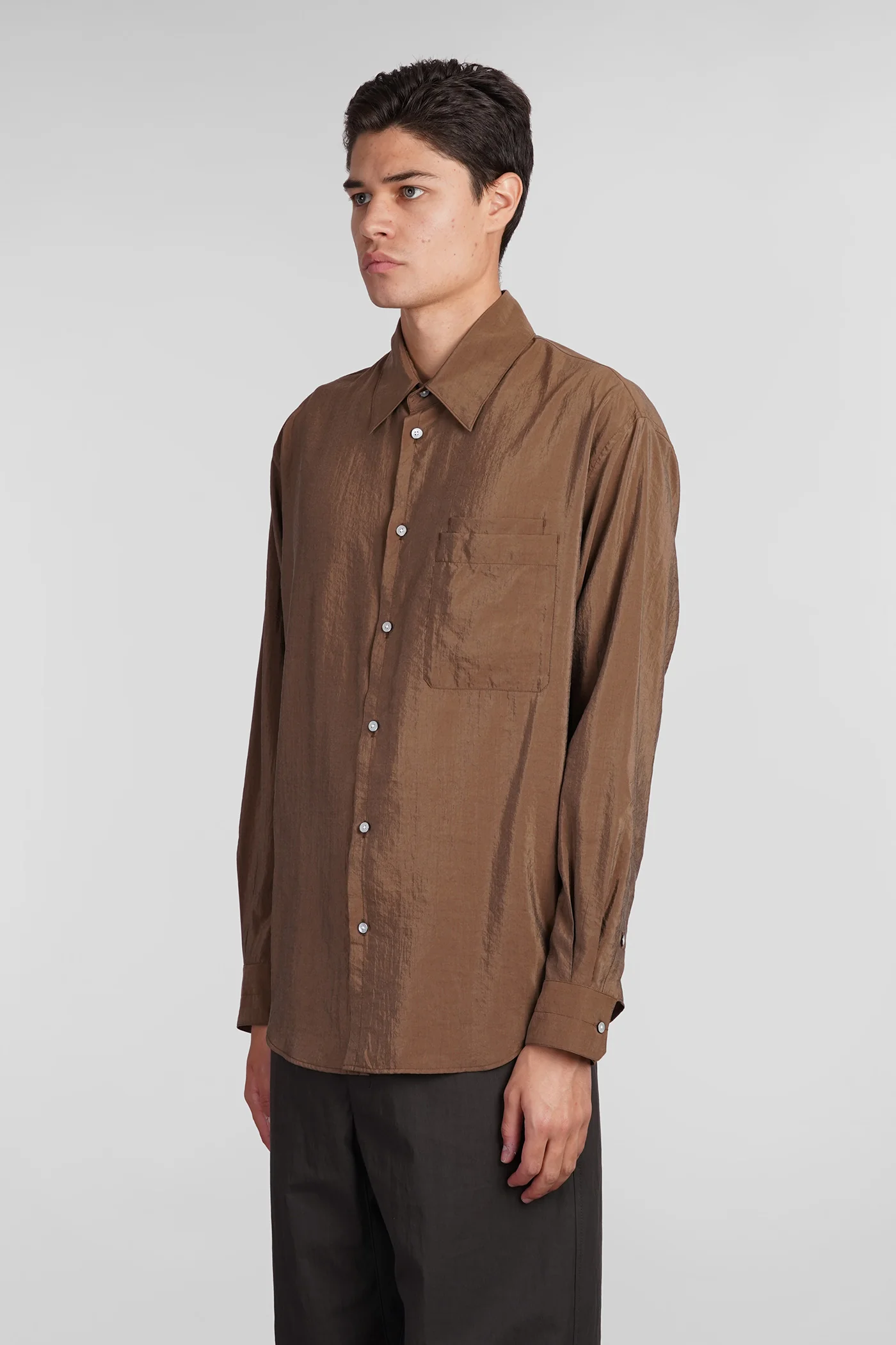 Shirt in brown silk - Image 3