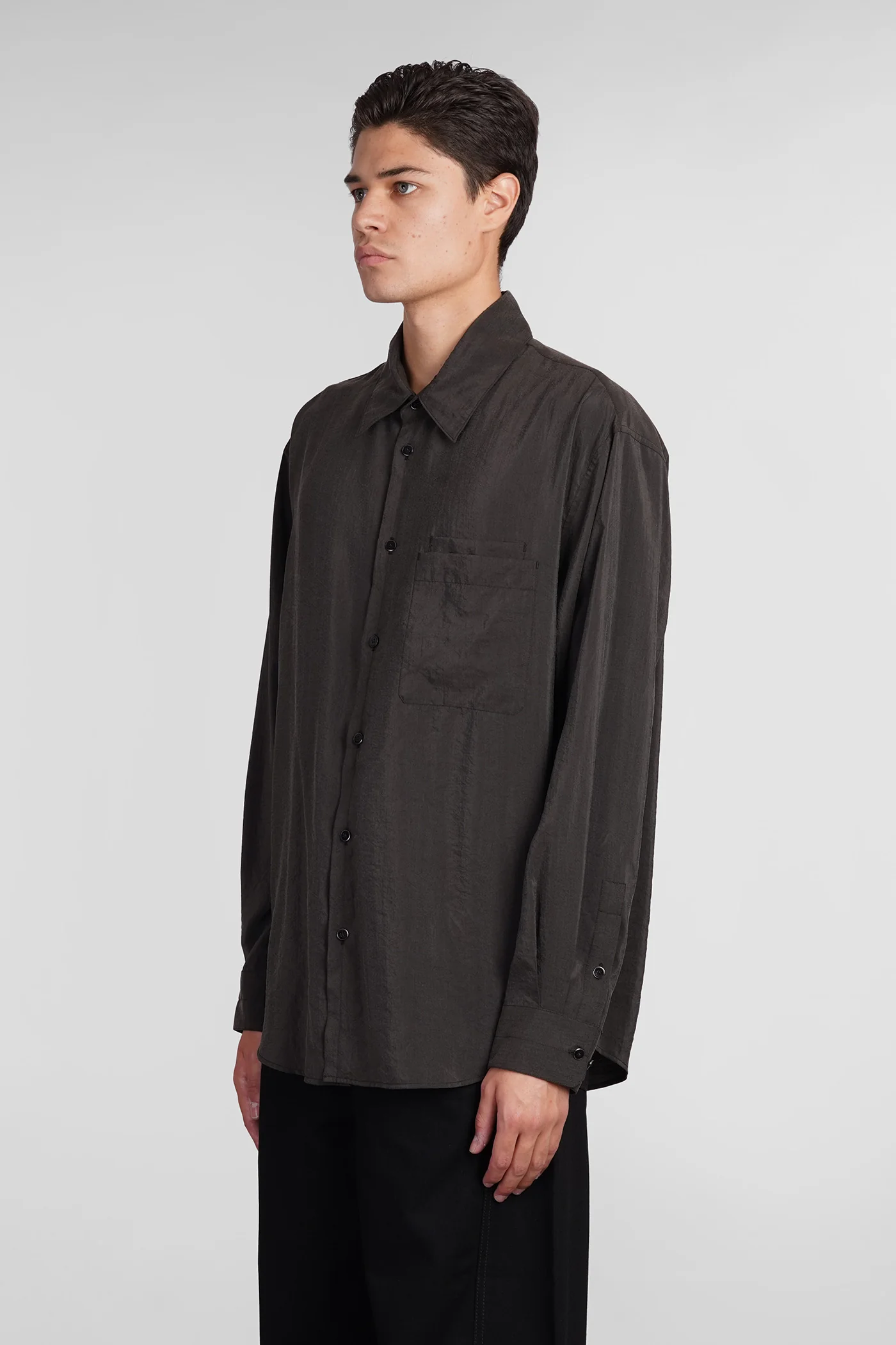 Shirt in brown silk - Image 4