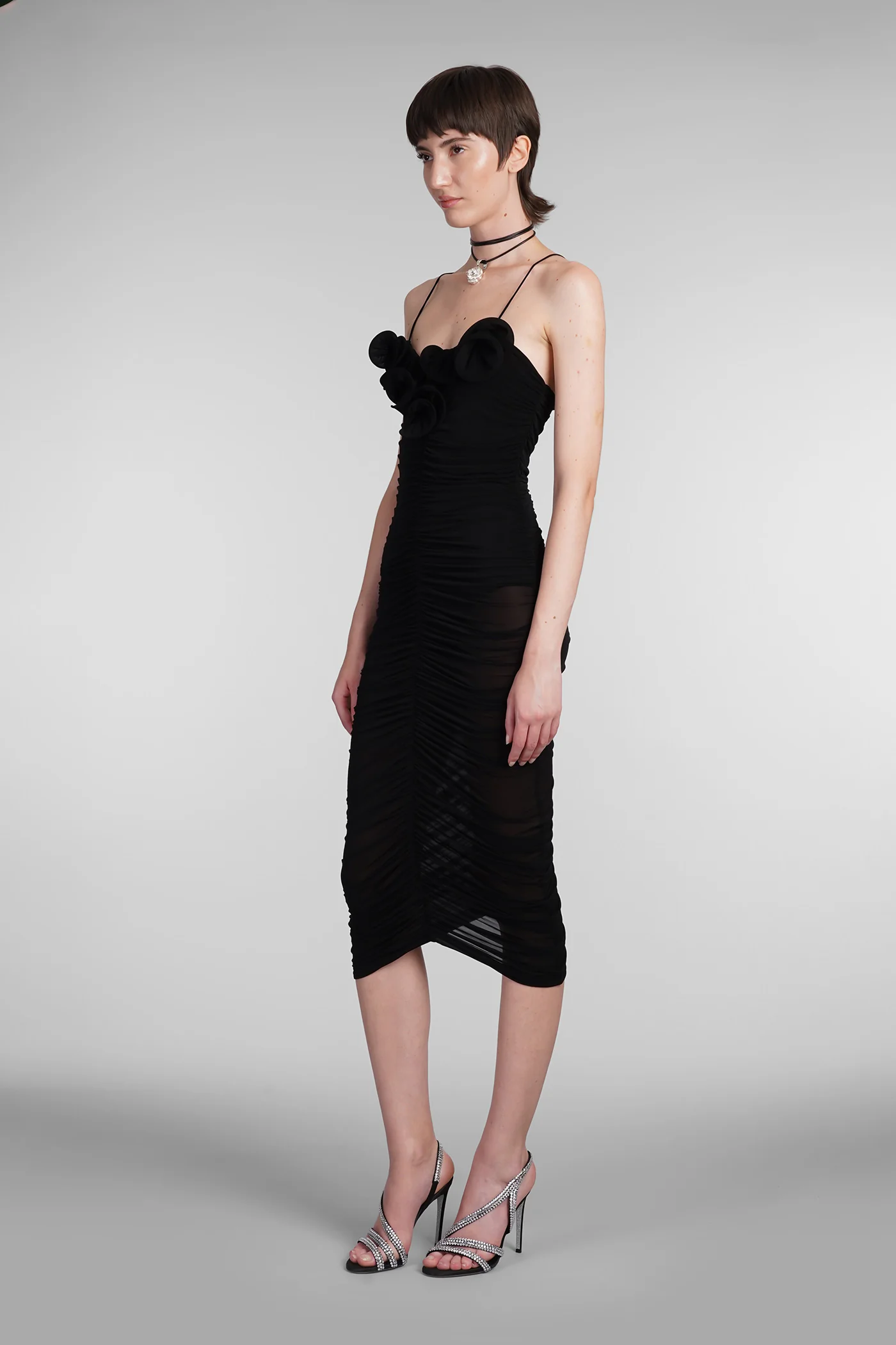 Dress woman  in black polyamide polyester - Image 4