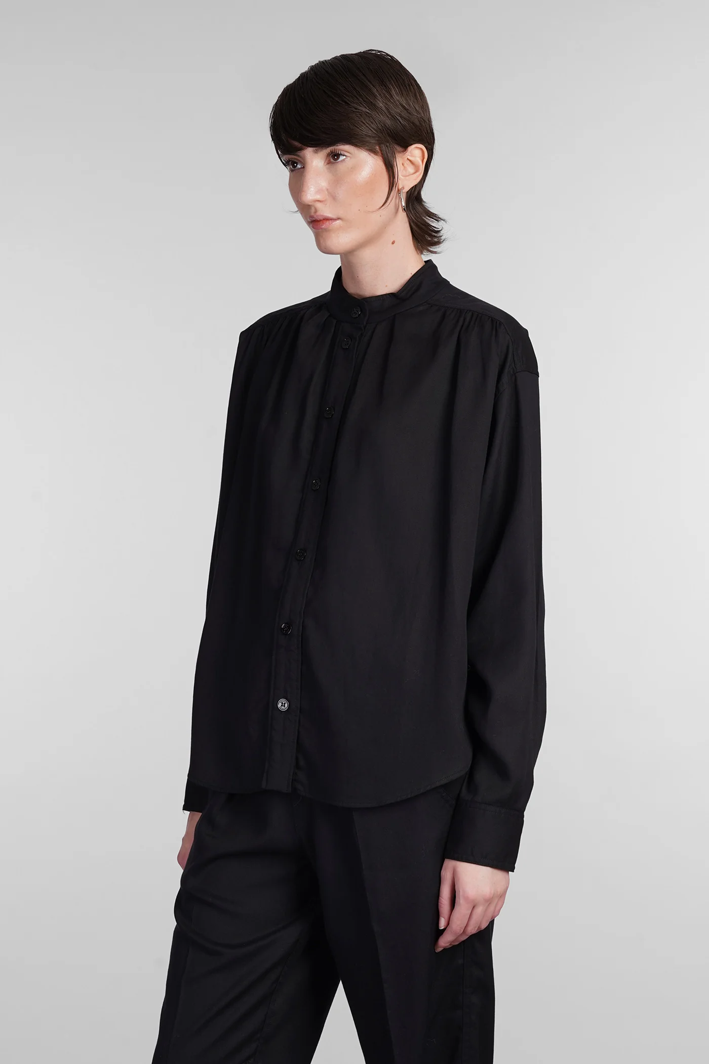 Violeta Shirt in black wool and polyester - Image 4