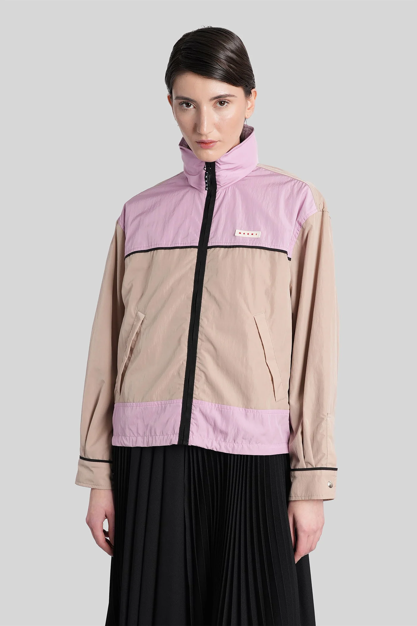 Casual jacket in taupe polyamide