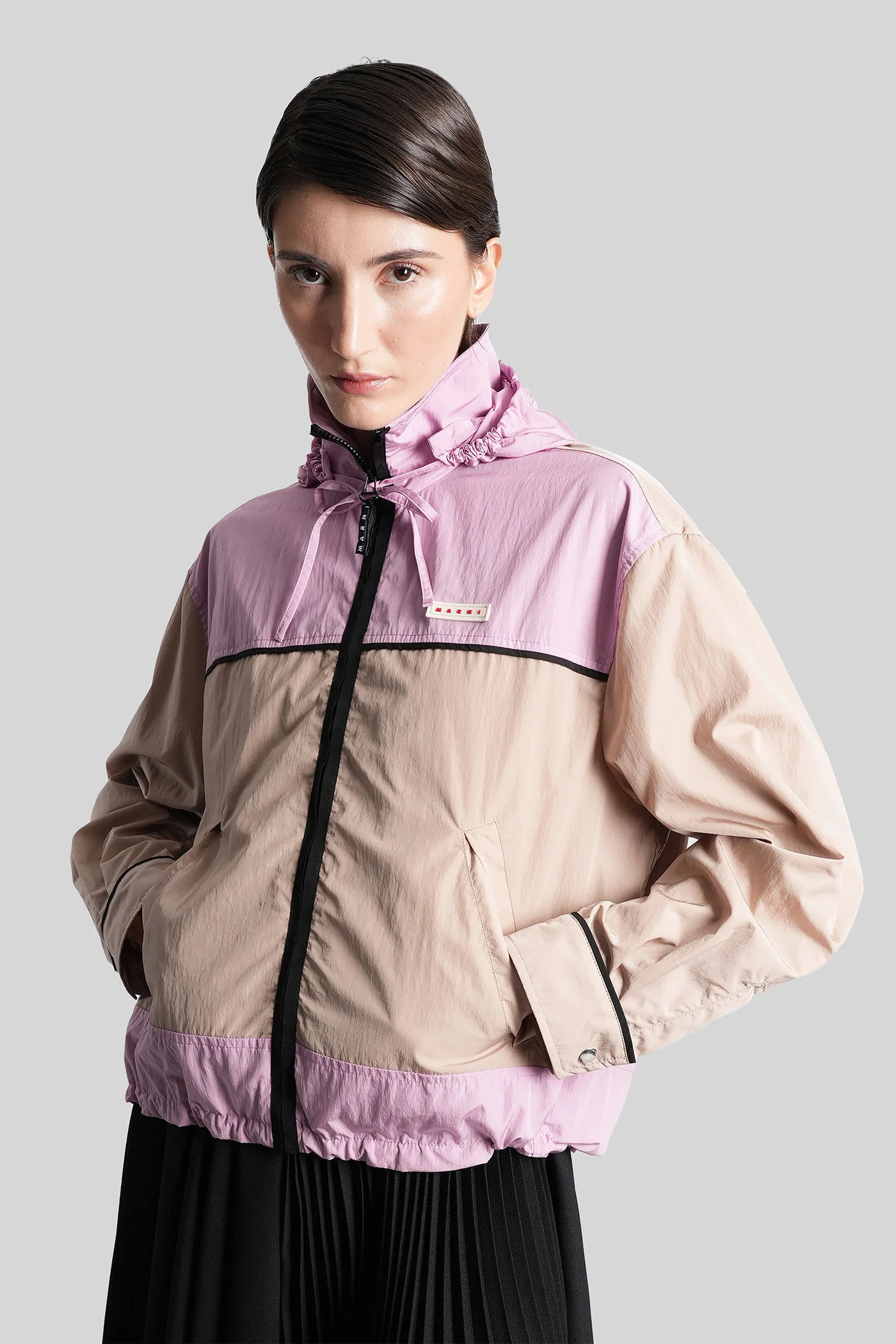 Casual jacket in taupe polyamide - Image 2