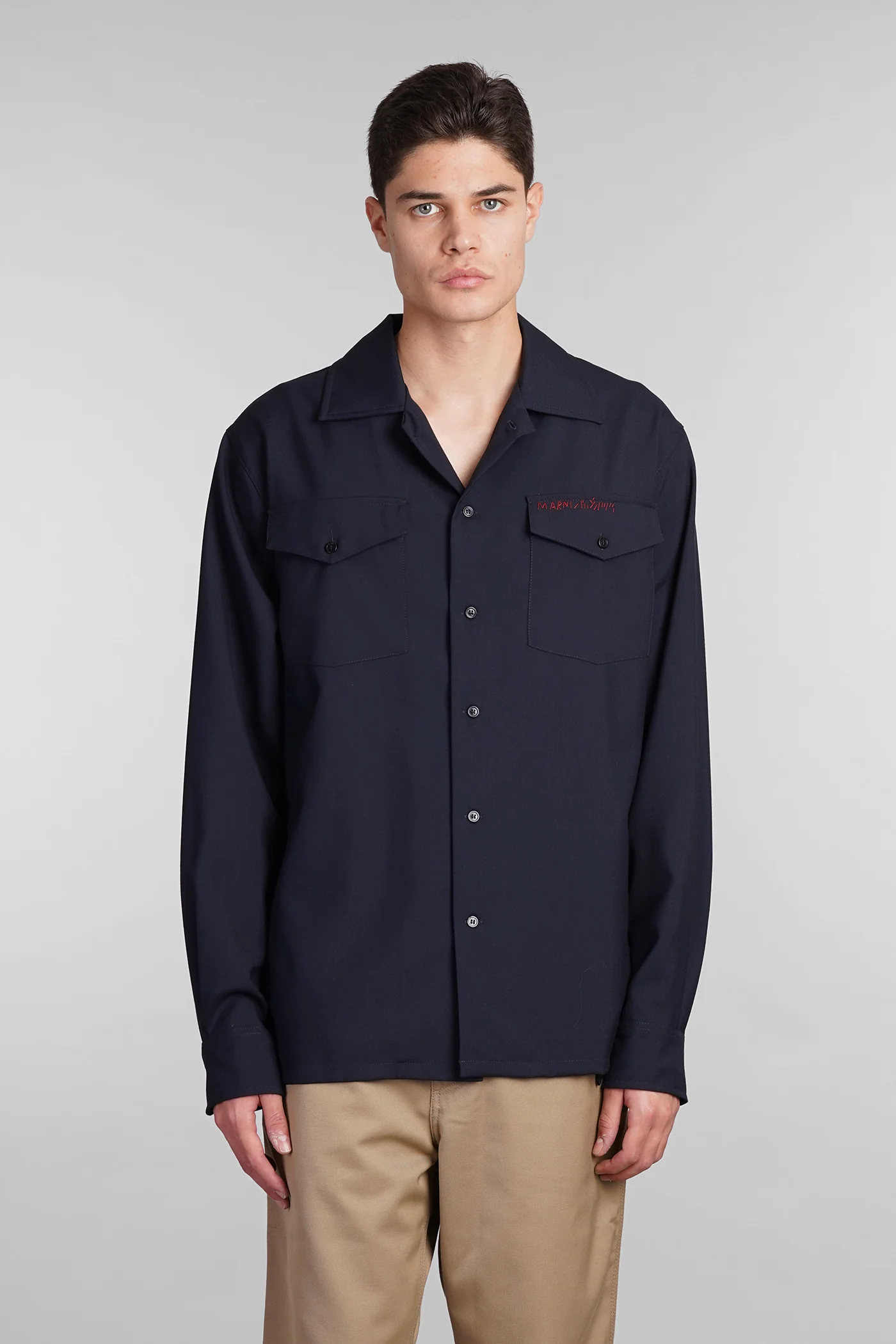 Shirt in blue wool