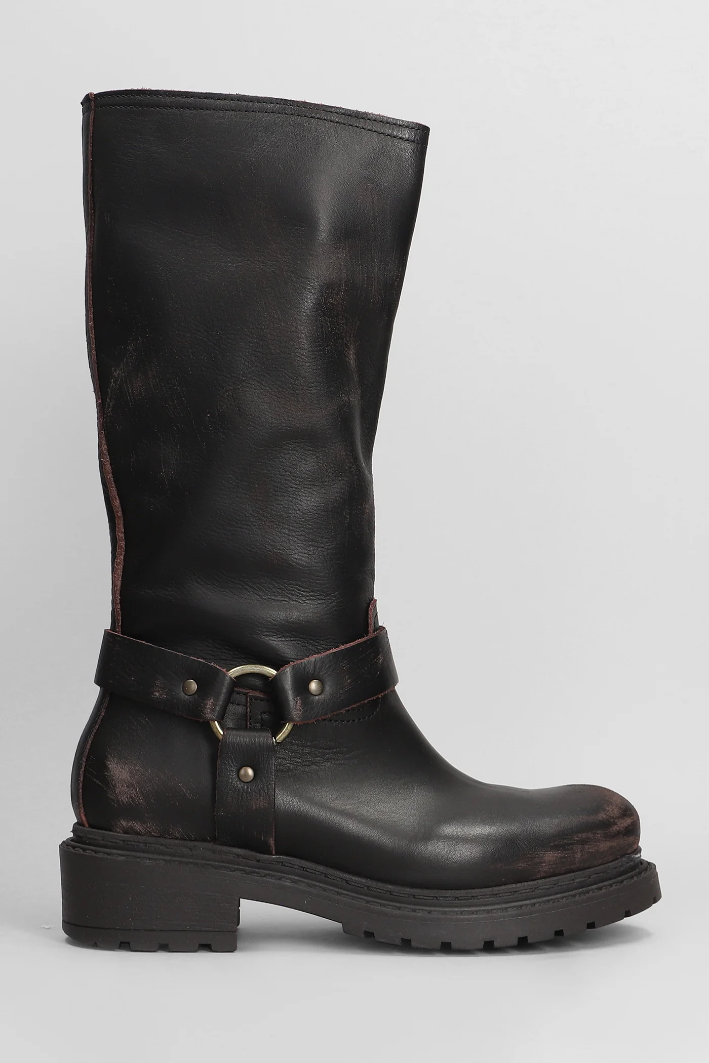 low heels boots in dark brown leather
