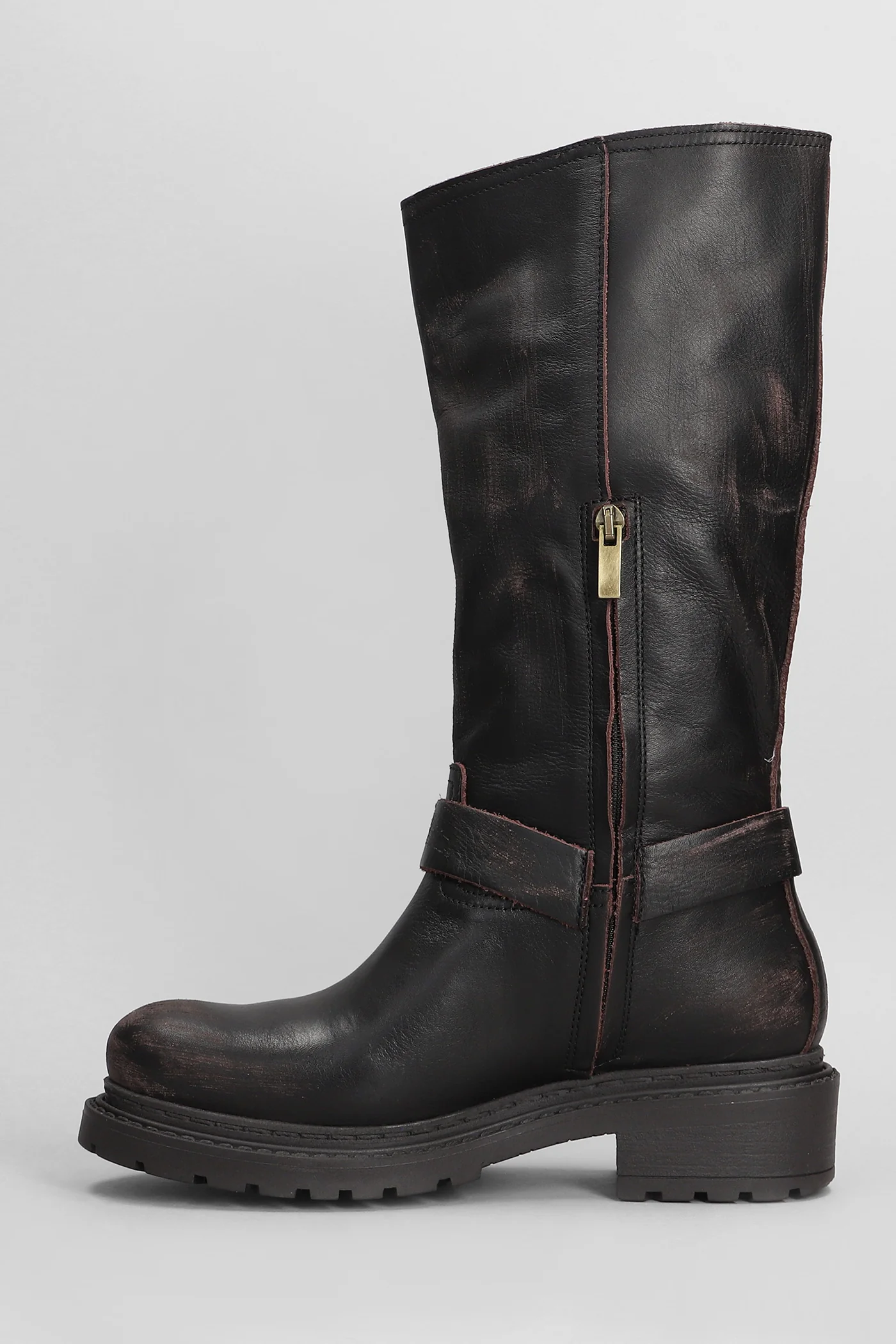 low heels boots in dark brown leather - Image 3
