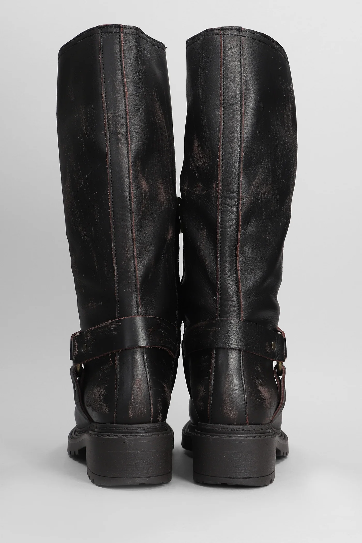 low heels boots in dark brown leather - Image 4