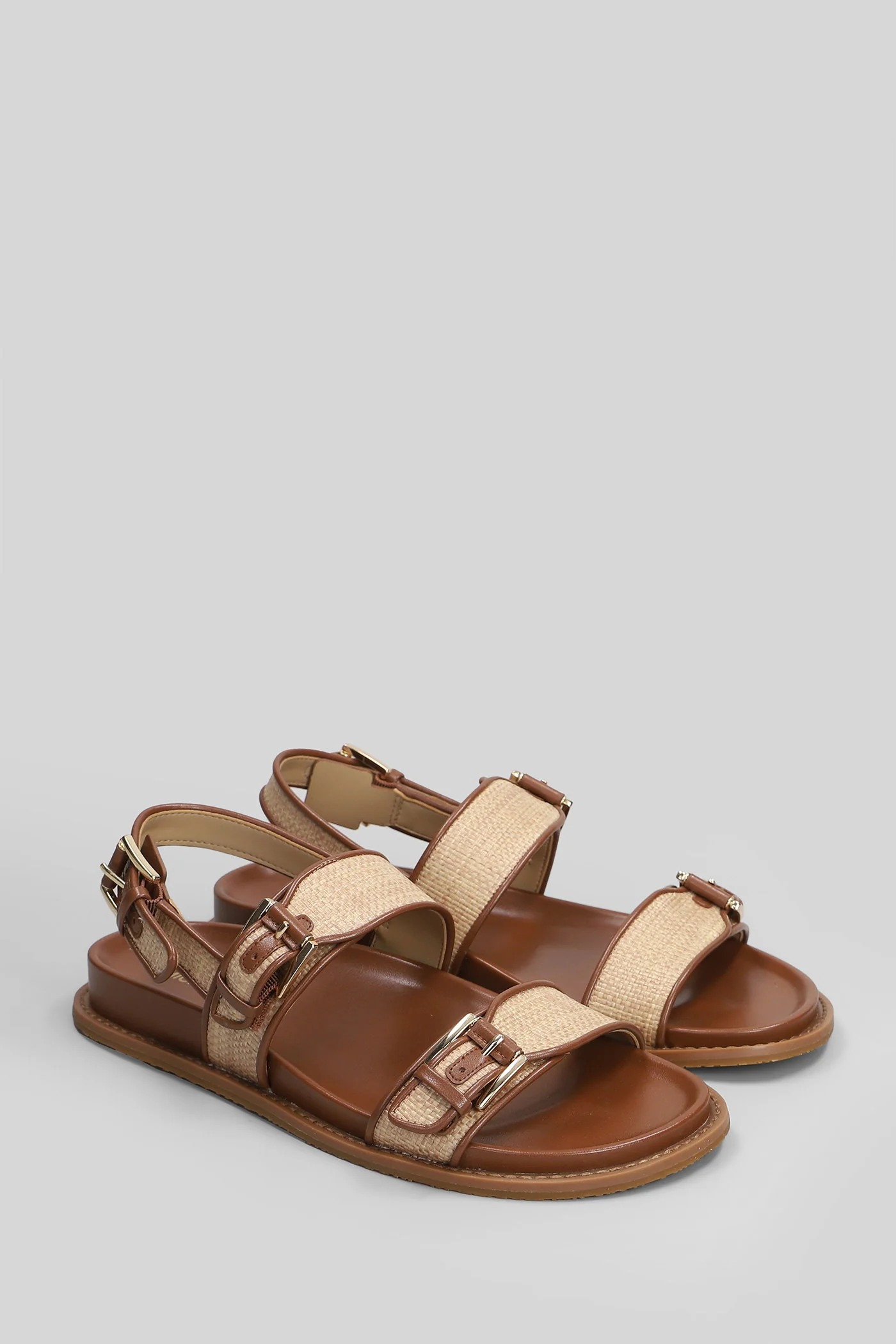 Nia Flat Flat sandal-slipper in beige leather and fabric - Image 2