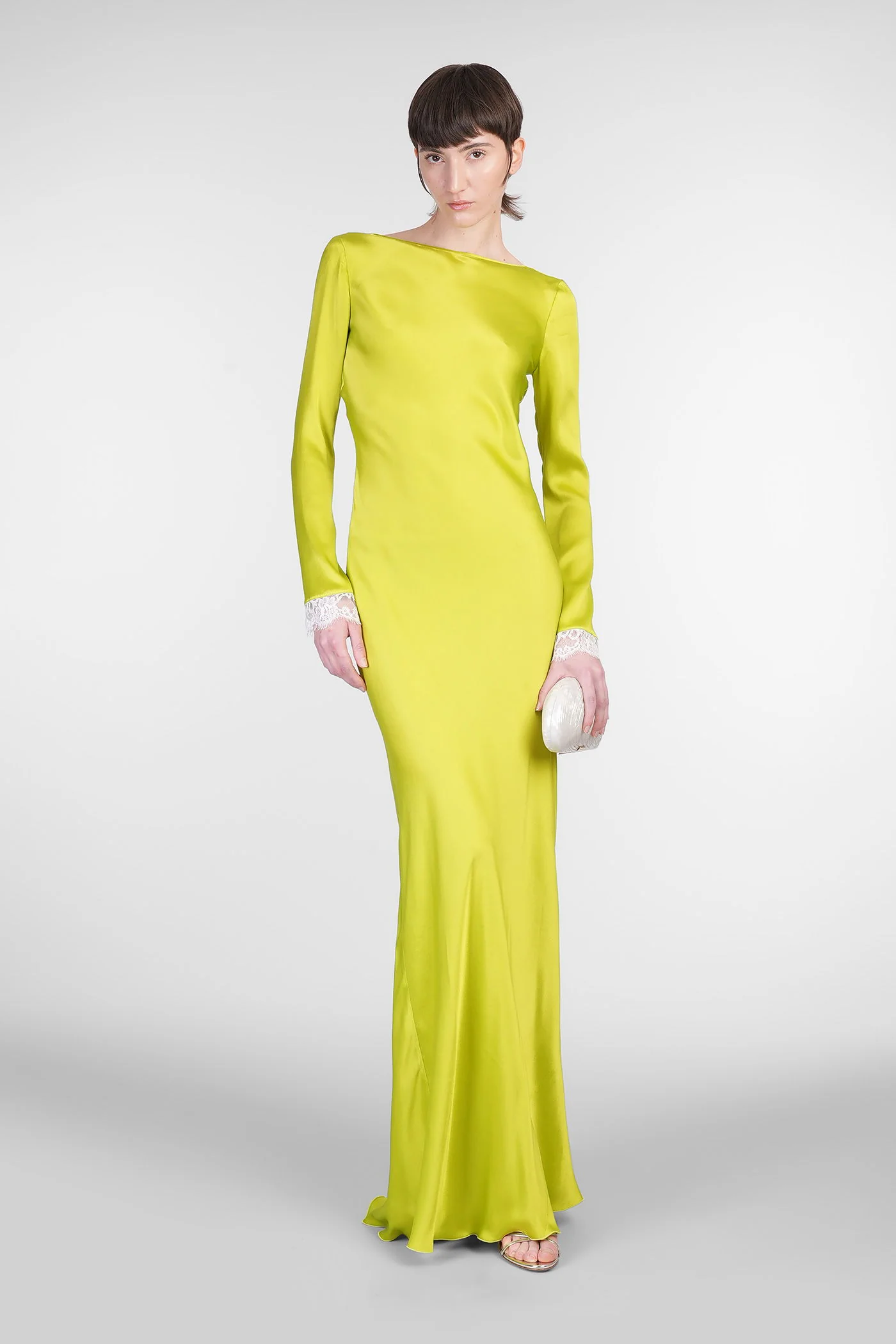 Long dress in green acetate - Image 2