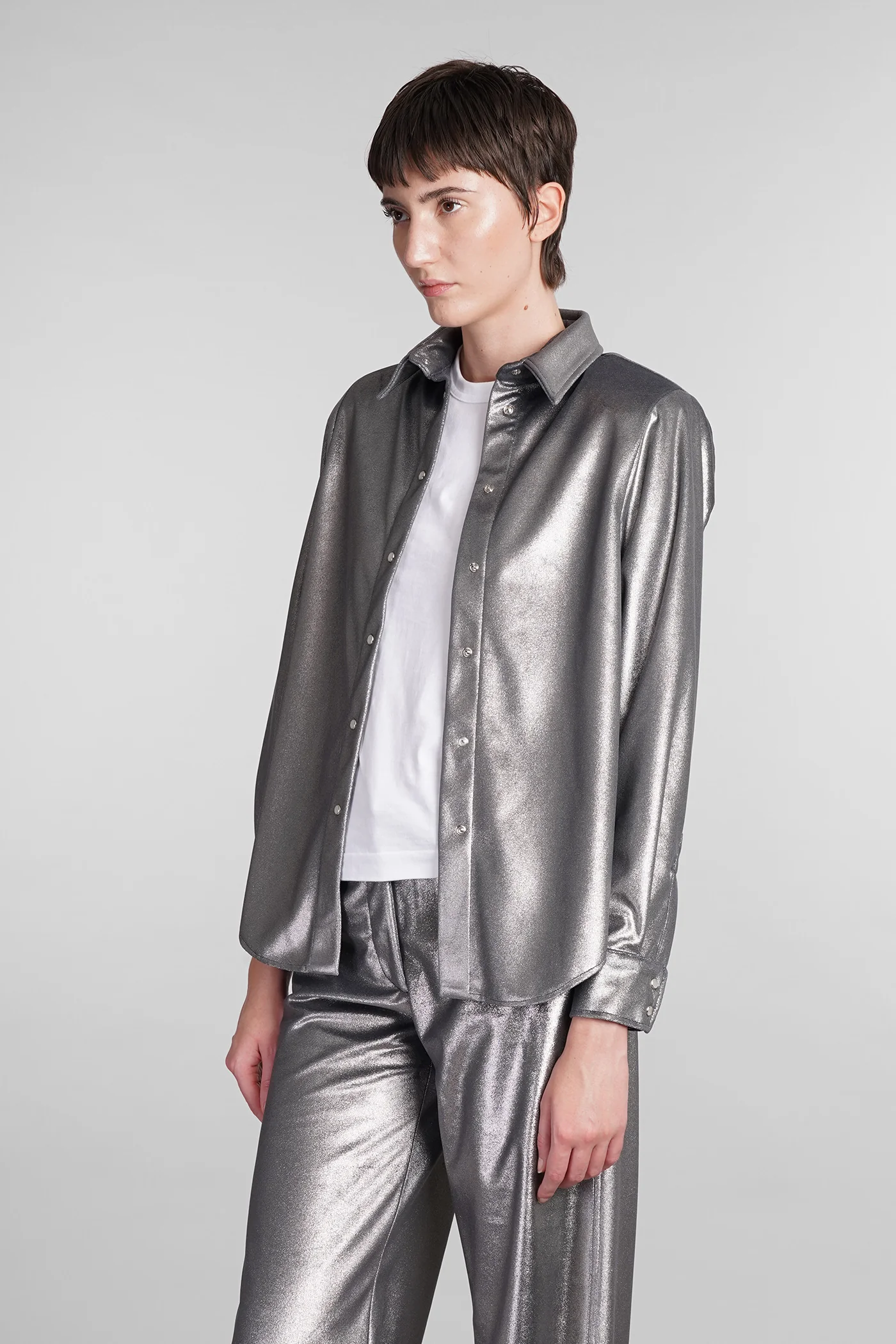 Pegaso Shirt in silver polyester - Image 4