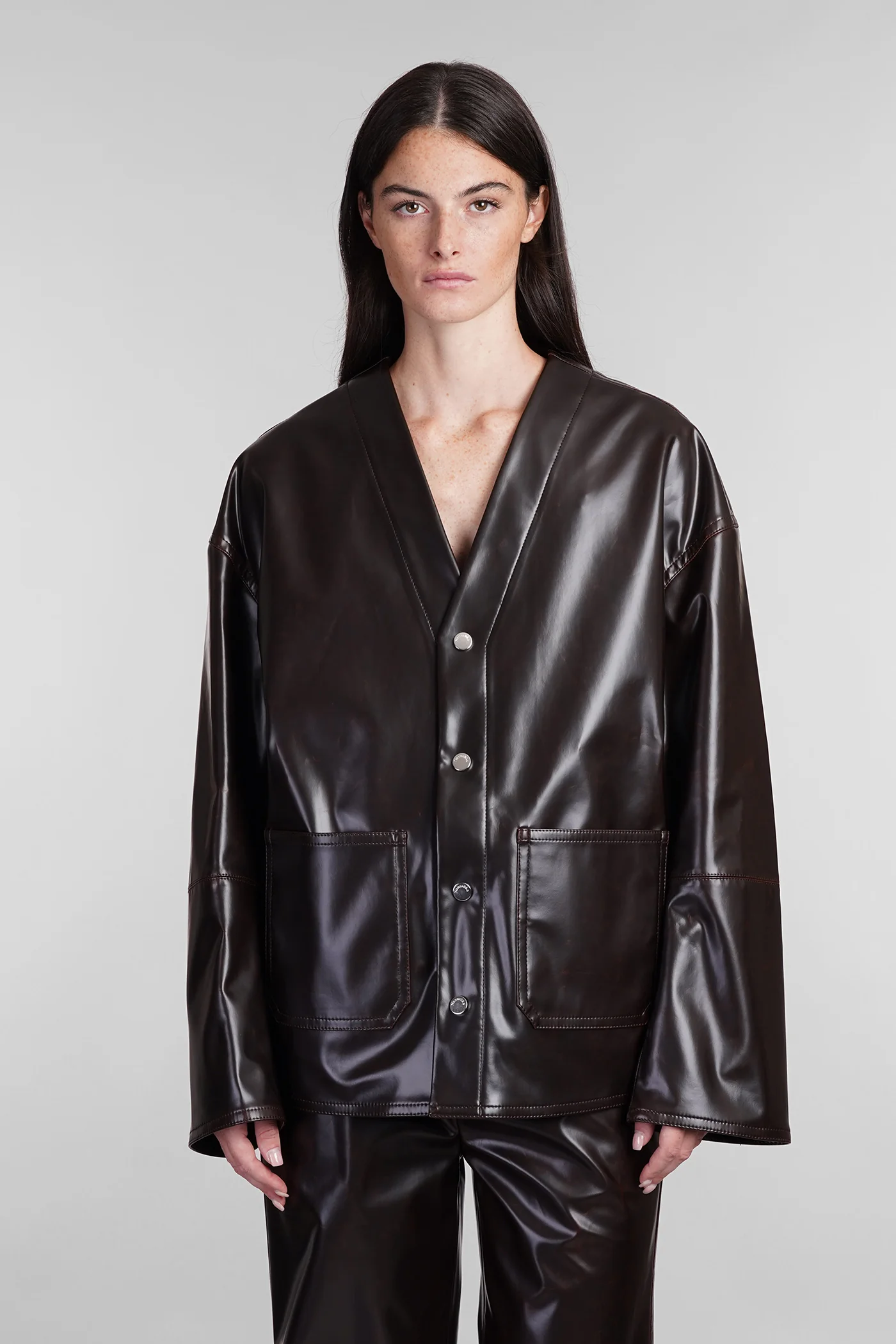 Casual jacket in brown Polyuretan