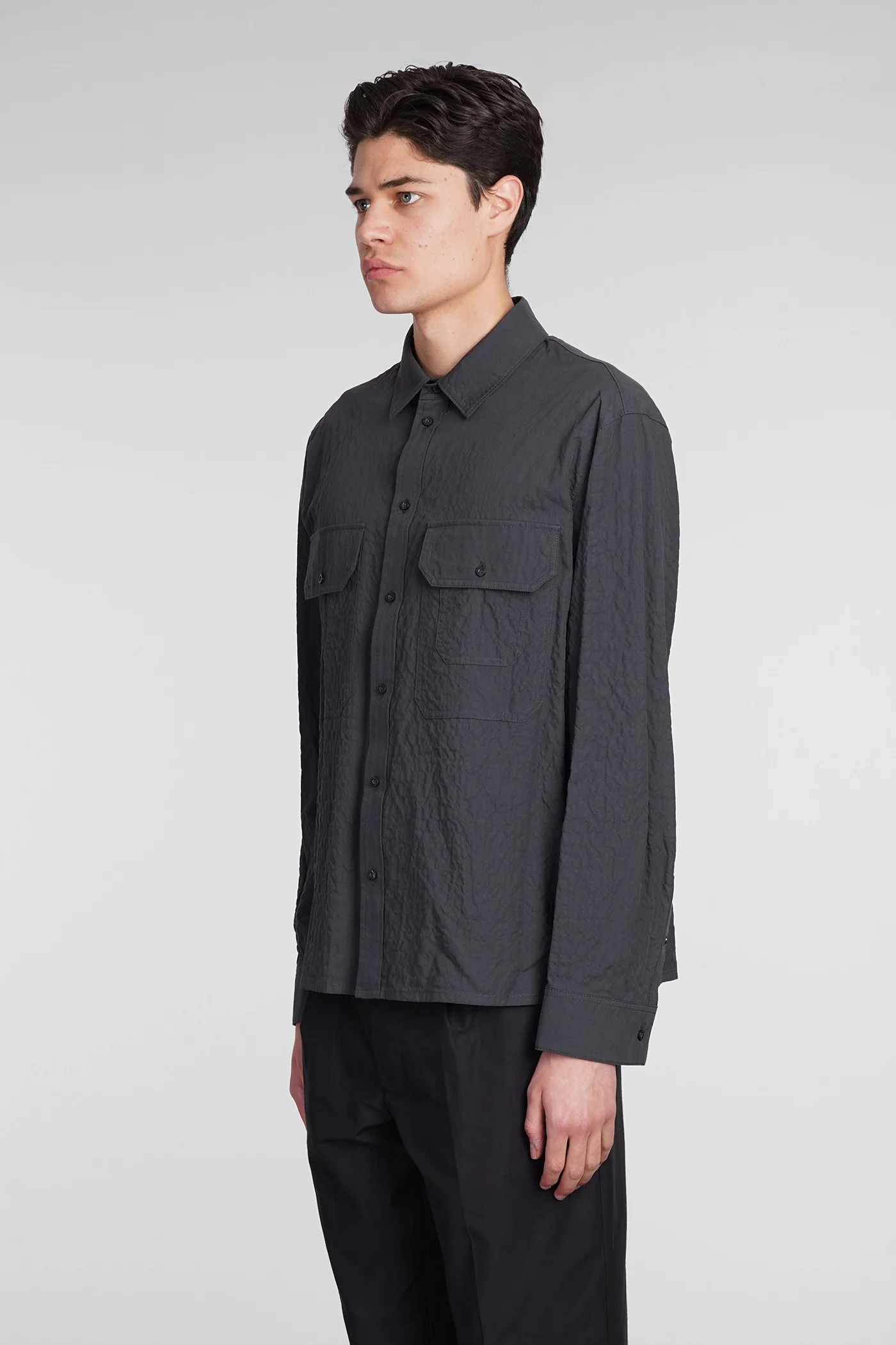 Overshirt chest pock Shirt in black cotton - Image 4