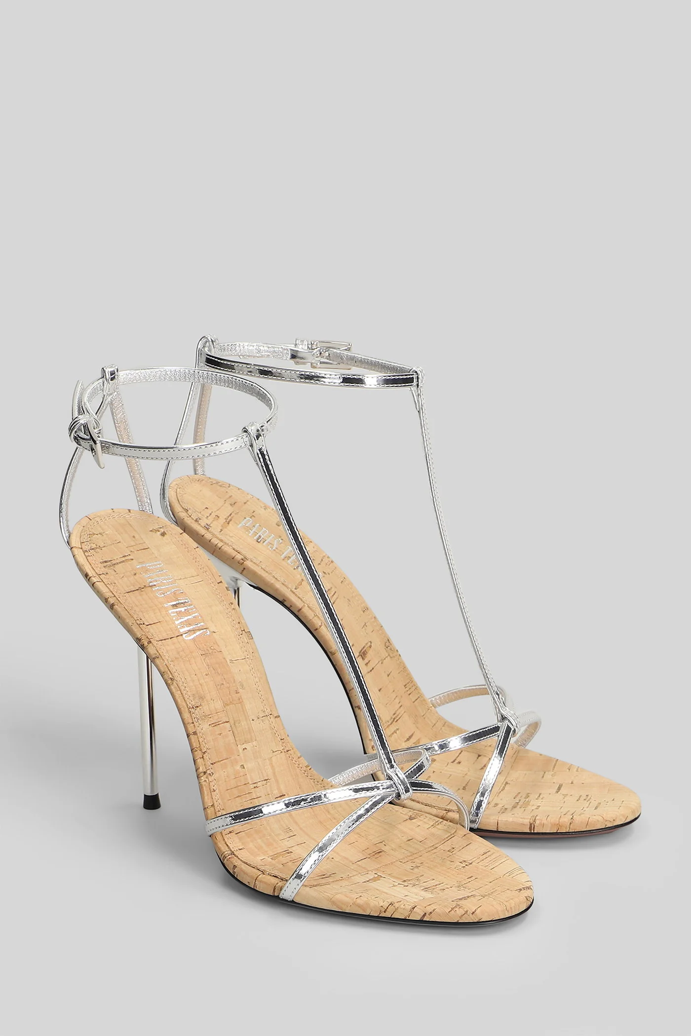 Lidia T-Strap Sandals in silver leather - Image 2