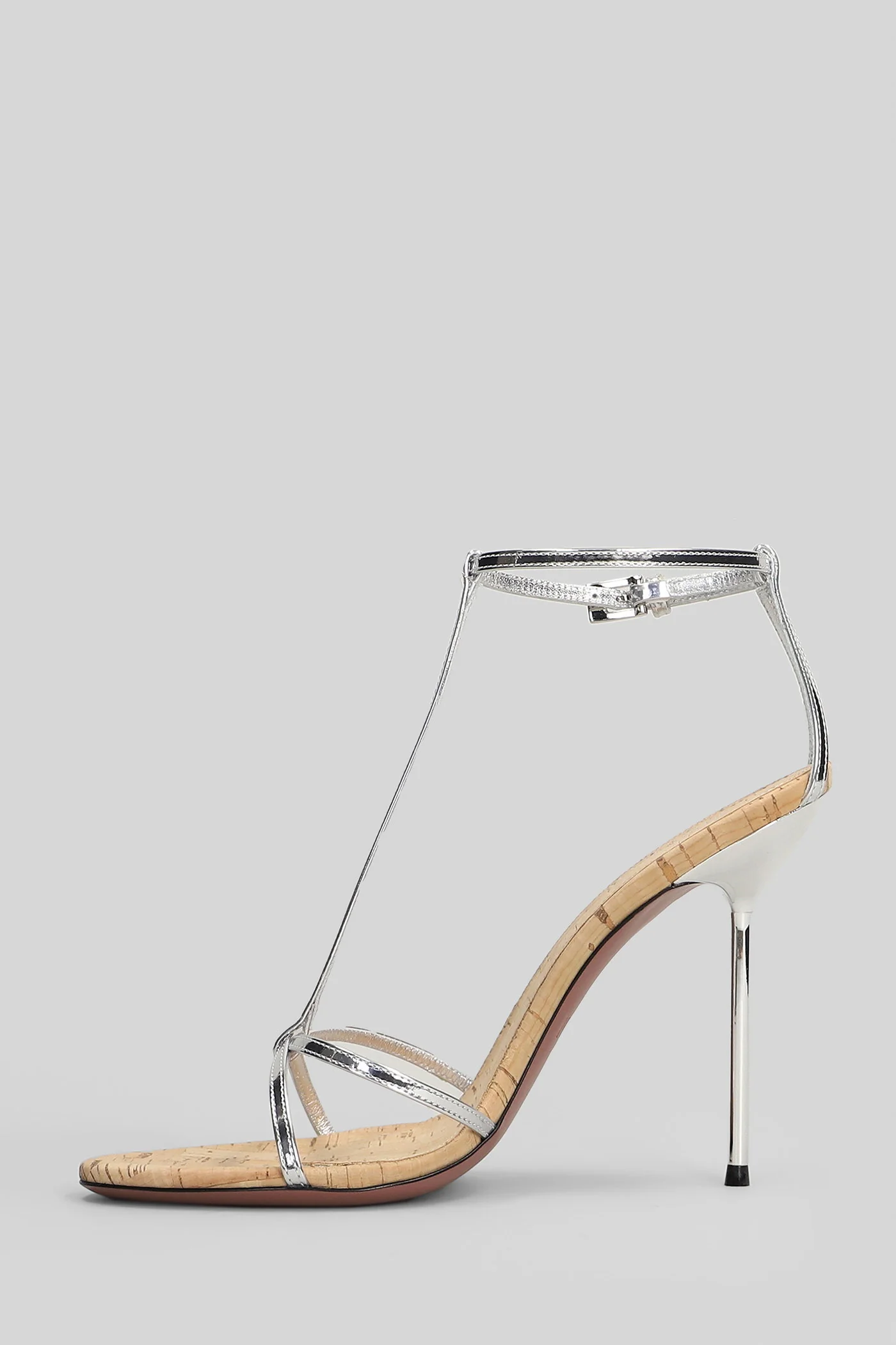 Lidia T-Strap Sandals in silver leather - Image 3