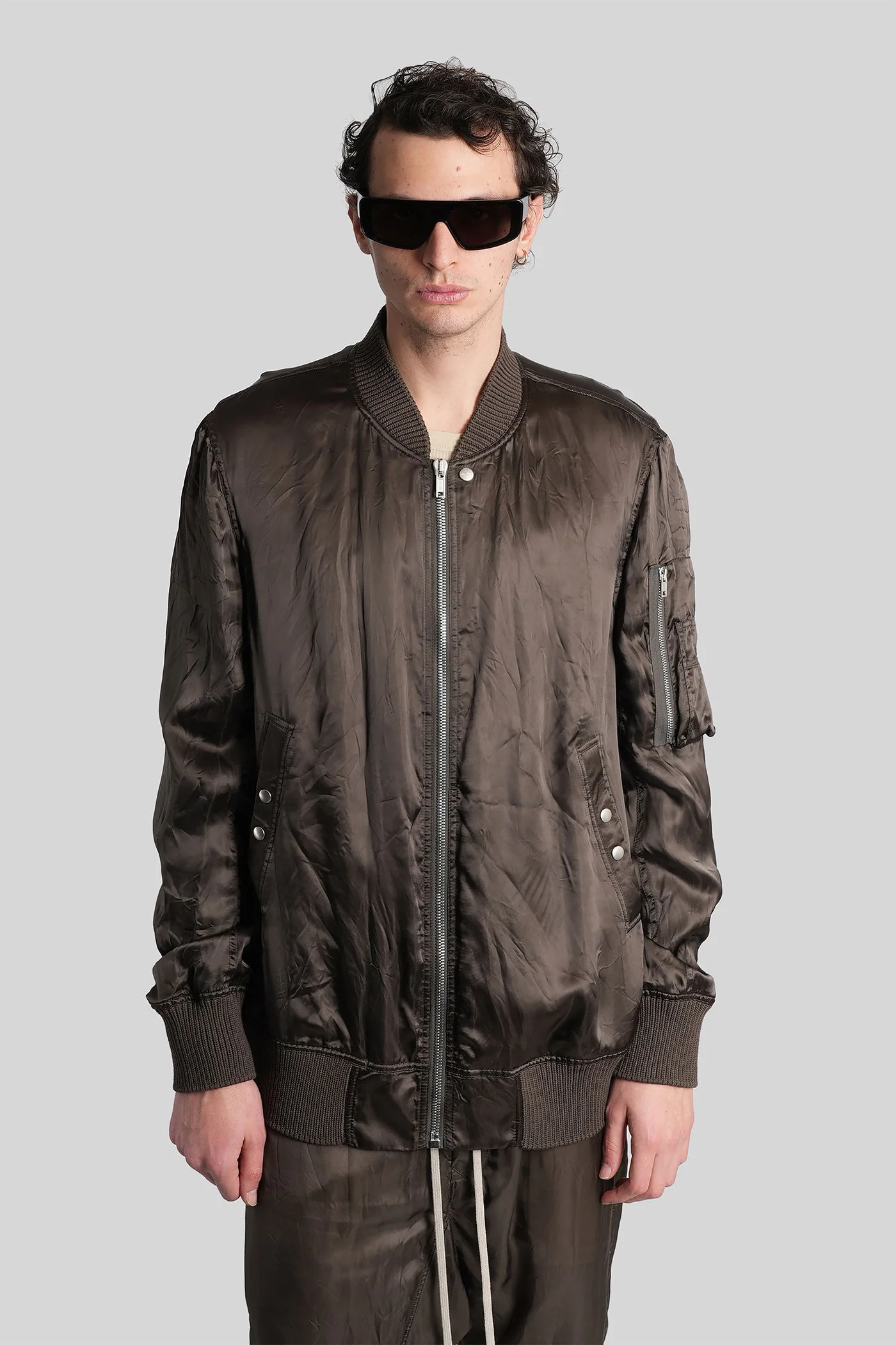 Classic flight Bomber Jacket in grey polyamide polyester