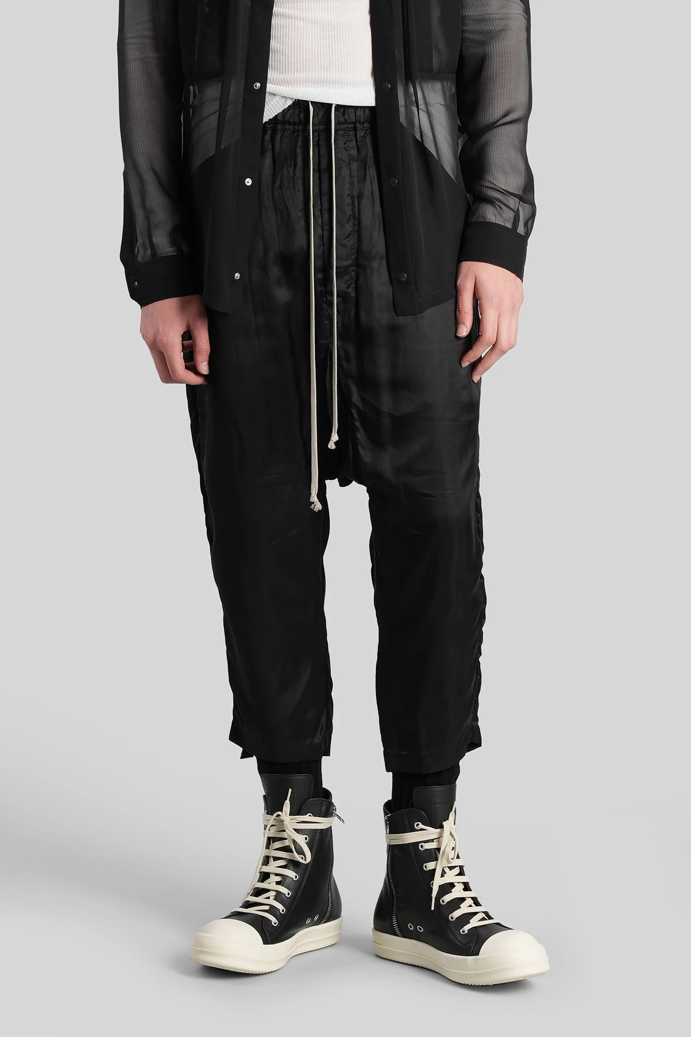 Drawstring cropped Pants in black polyamide polyester
