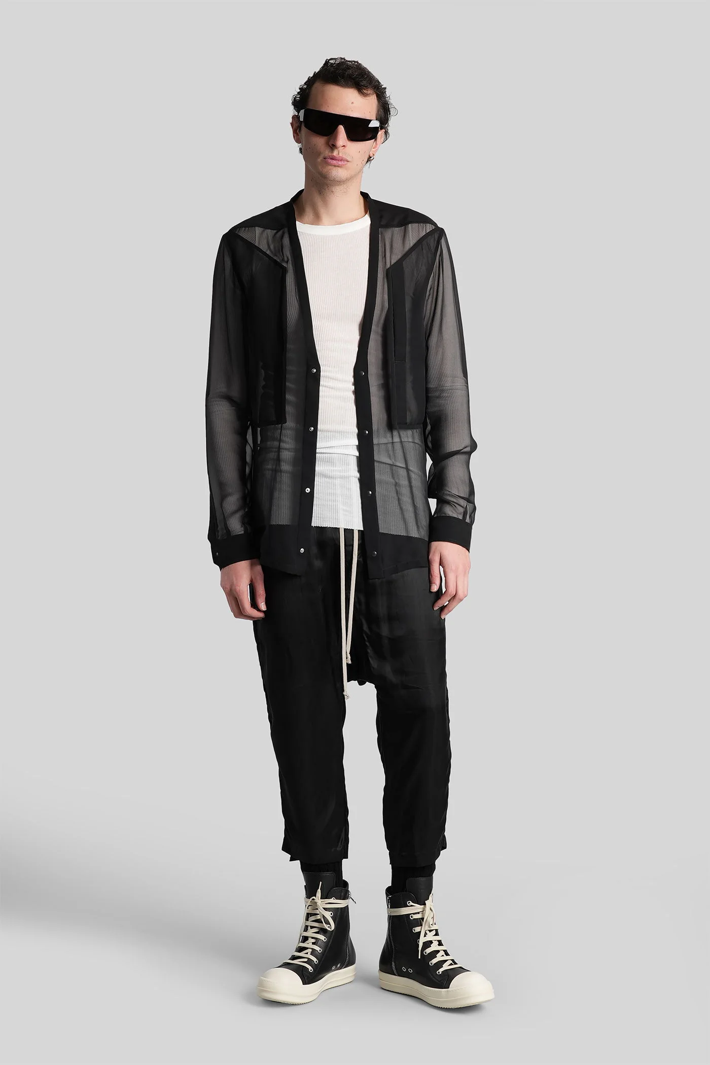 Drawstring cropped Pants in black polyamide polyester - Image 2
