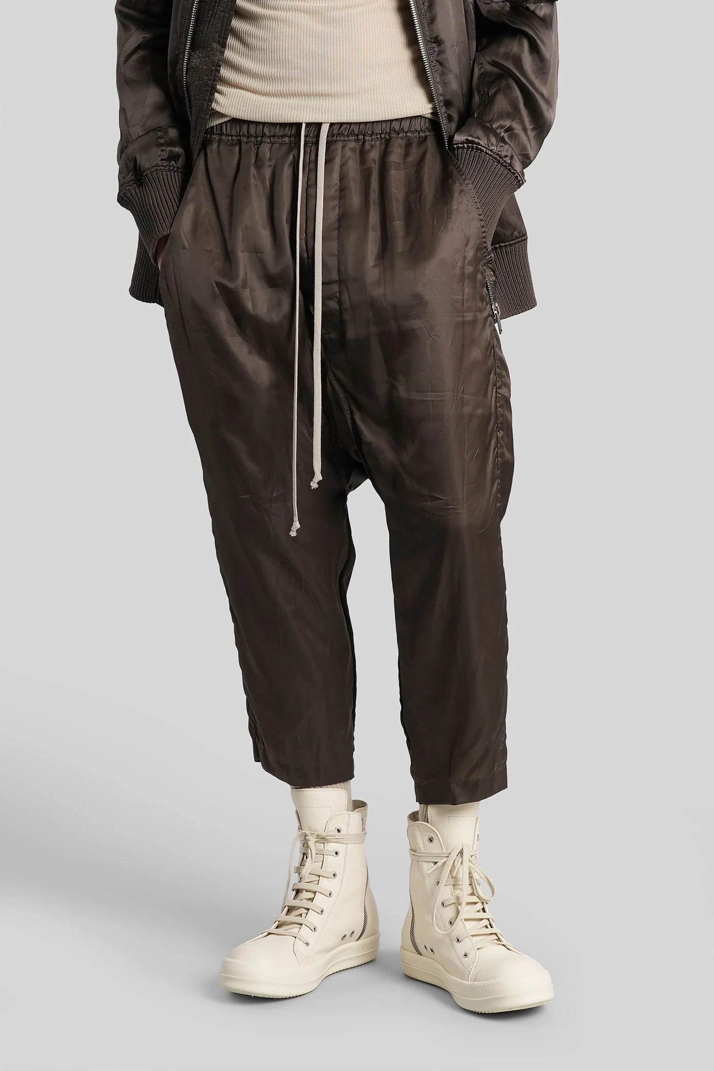 Drawstring cropped Pants in grey polyamide polyester