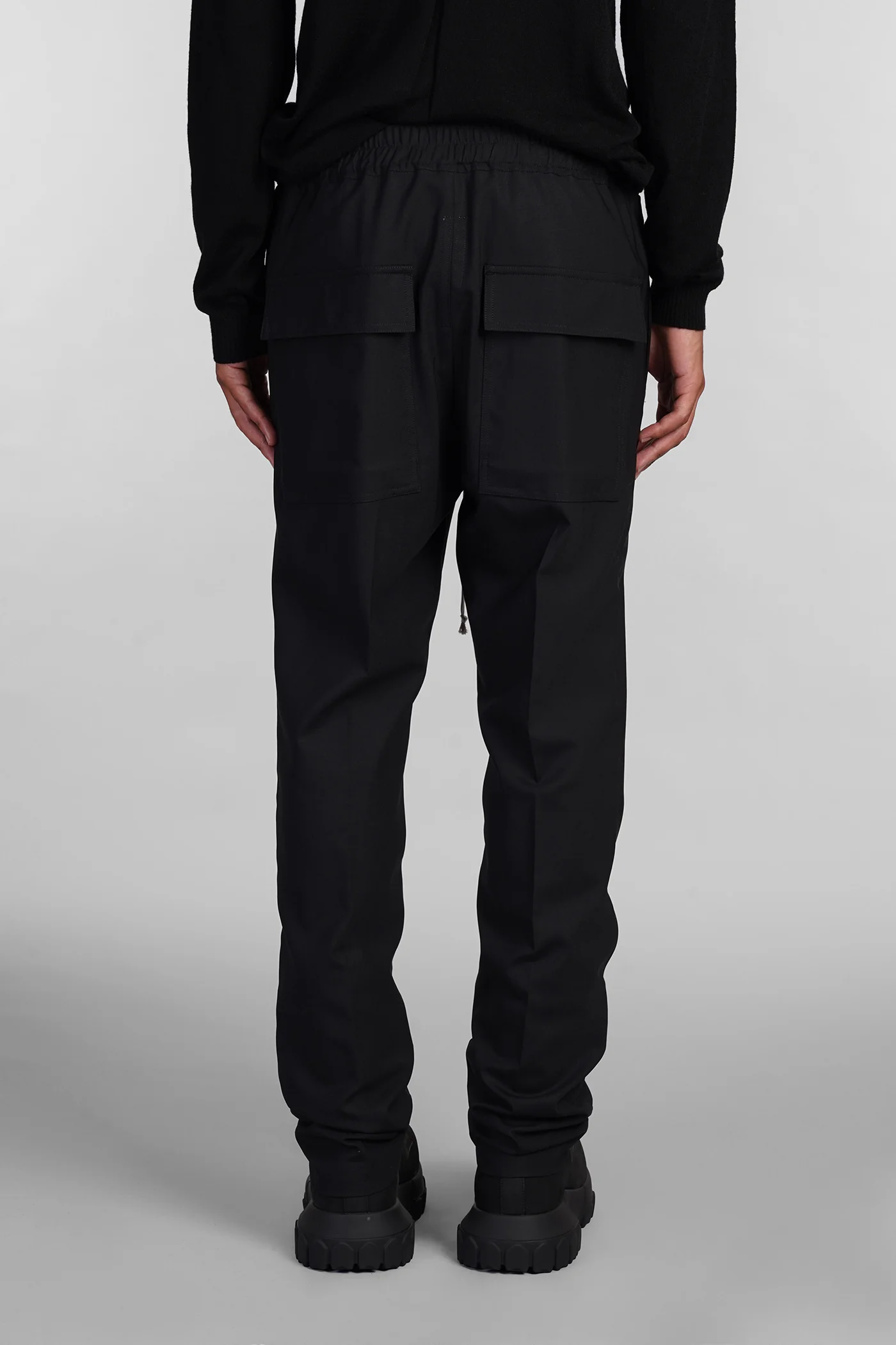 Drawstring slim long Pants in black wool - Image 3