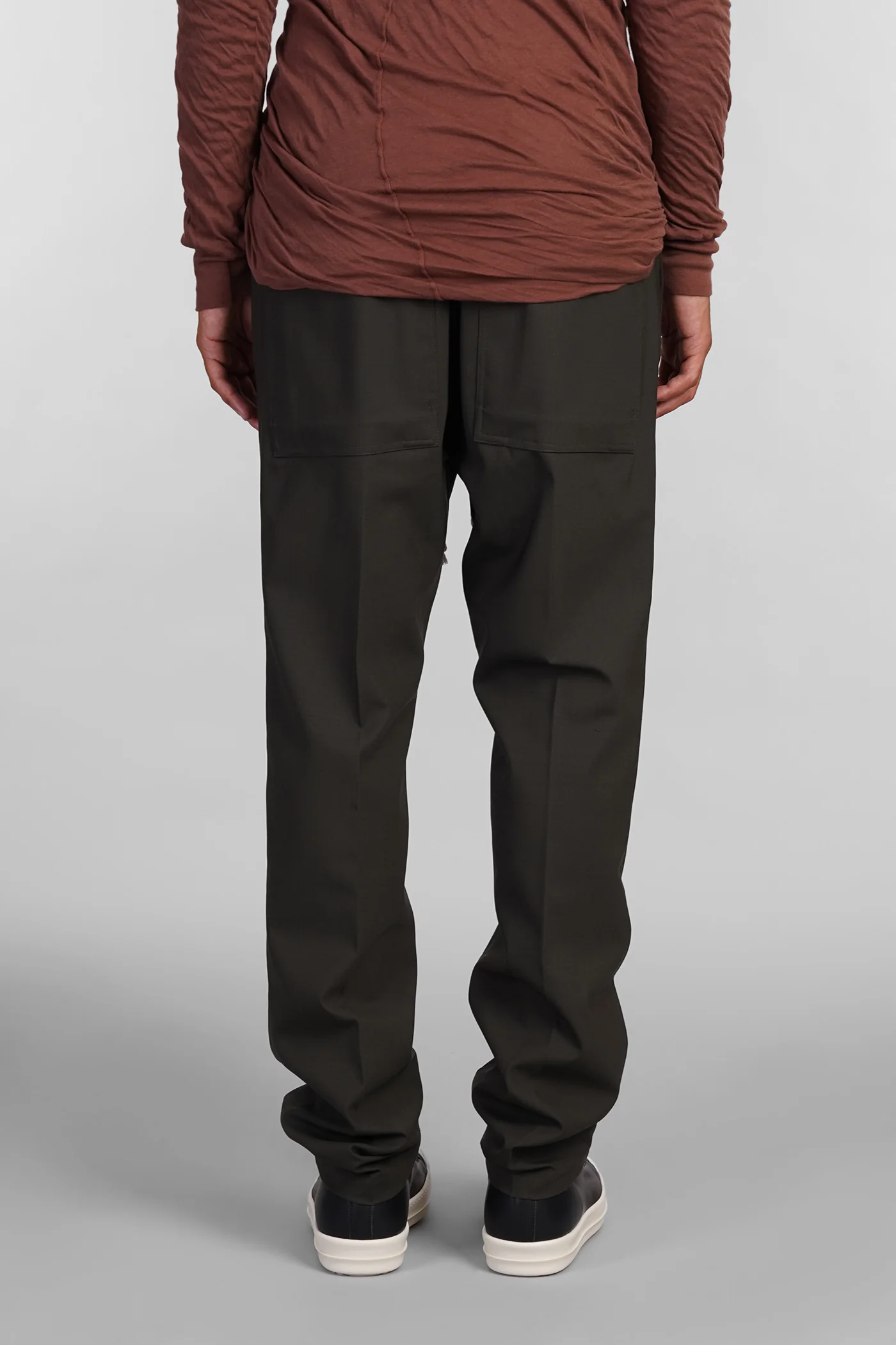 Drawstring slim long Pants in green wool - Image 3