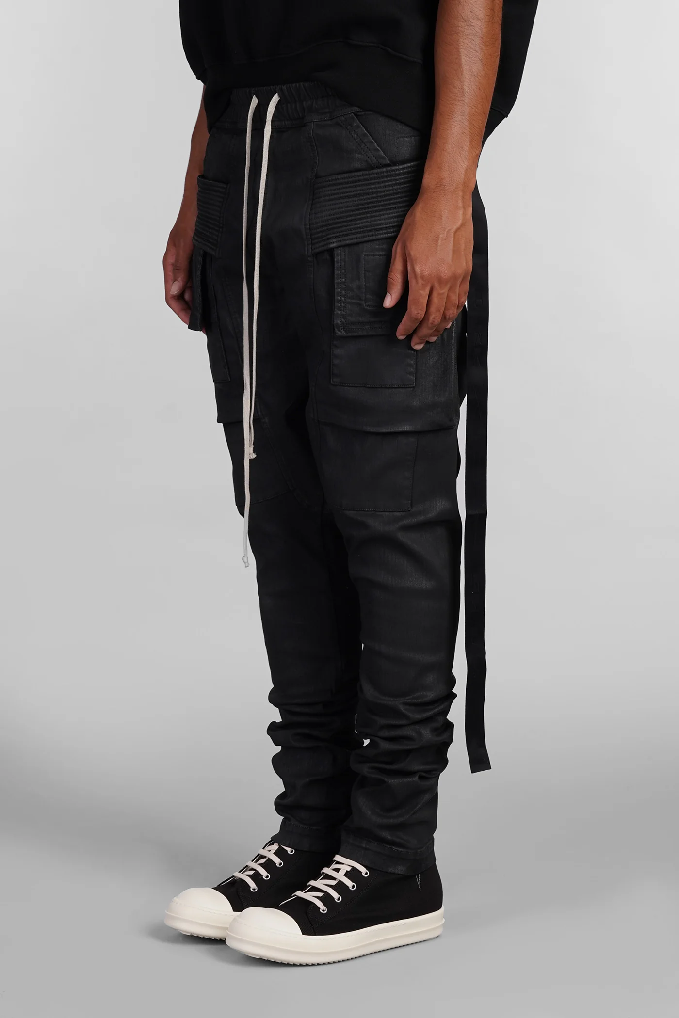 Creatch cargo drawst Pants in black cotton - Image 4