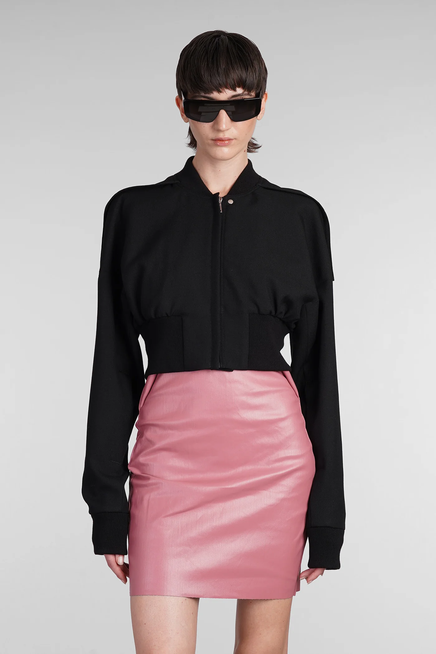 Flight jkt cropped Bomber Jacket in black wool