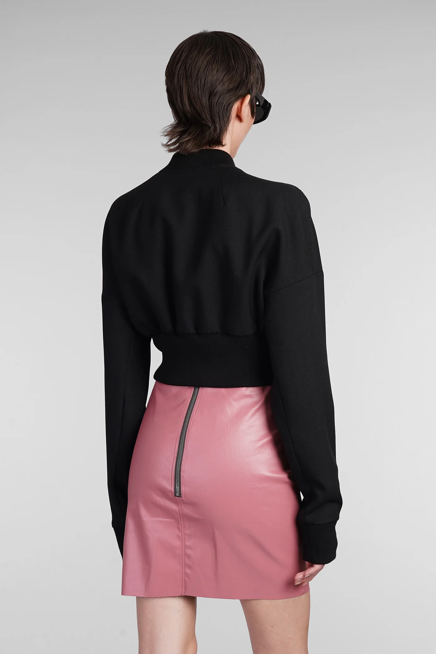 Flight jkt cropped Bomber Jacket in black wool - Image 3