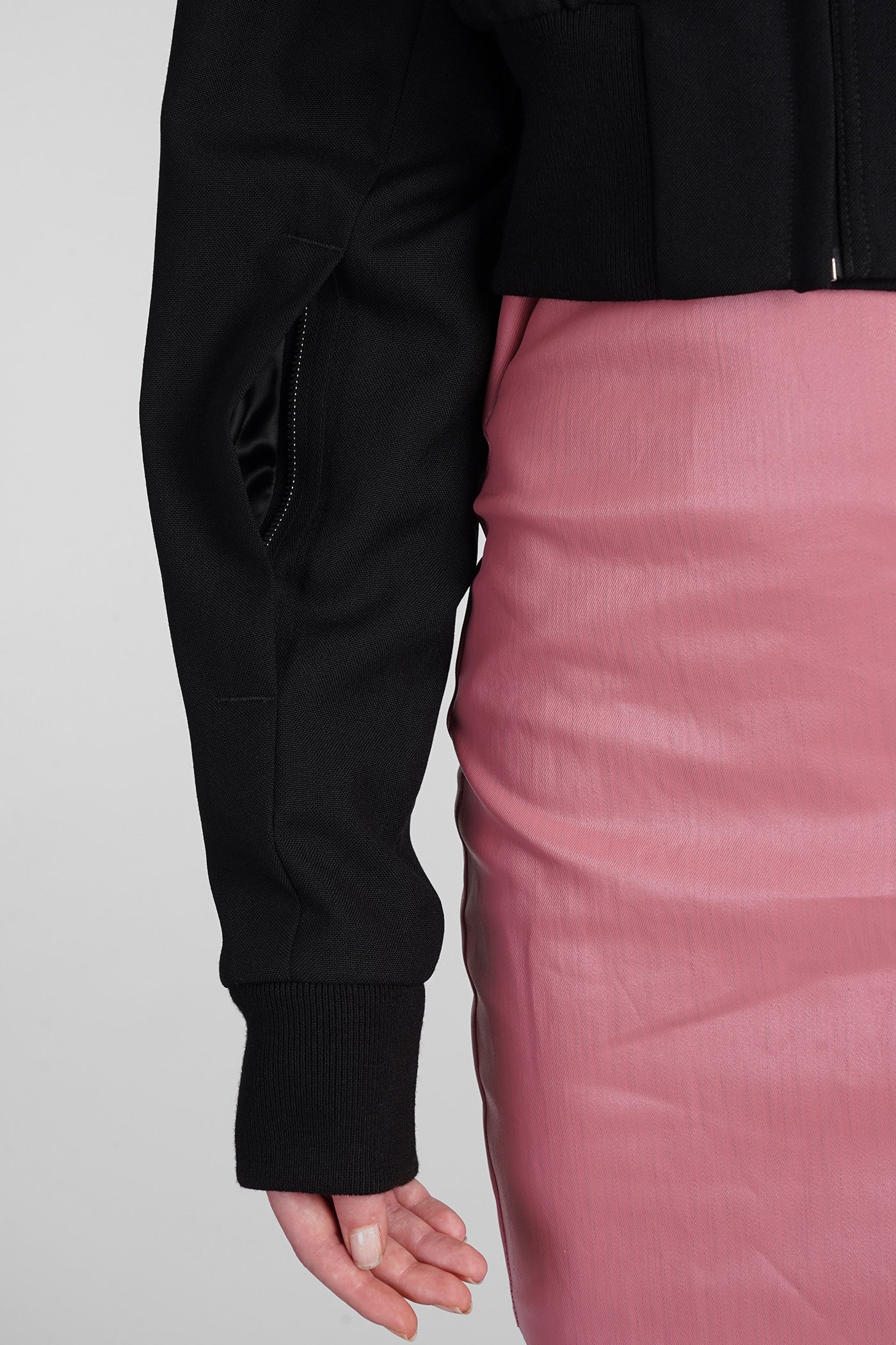 Flight jkt cropped Bomber Jacket in black wool - Image 5