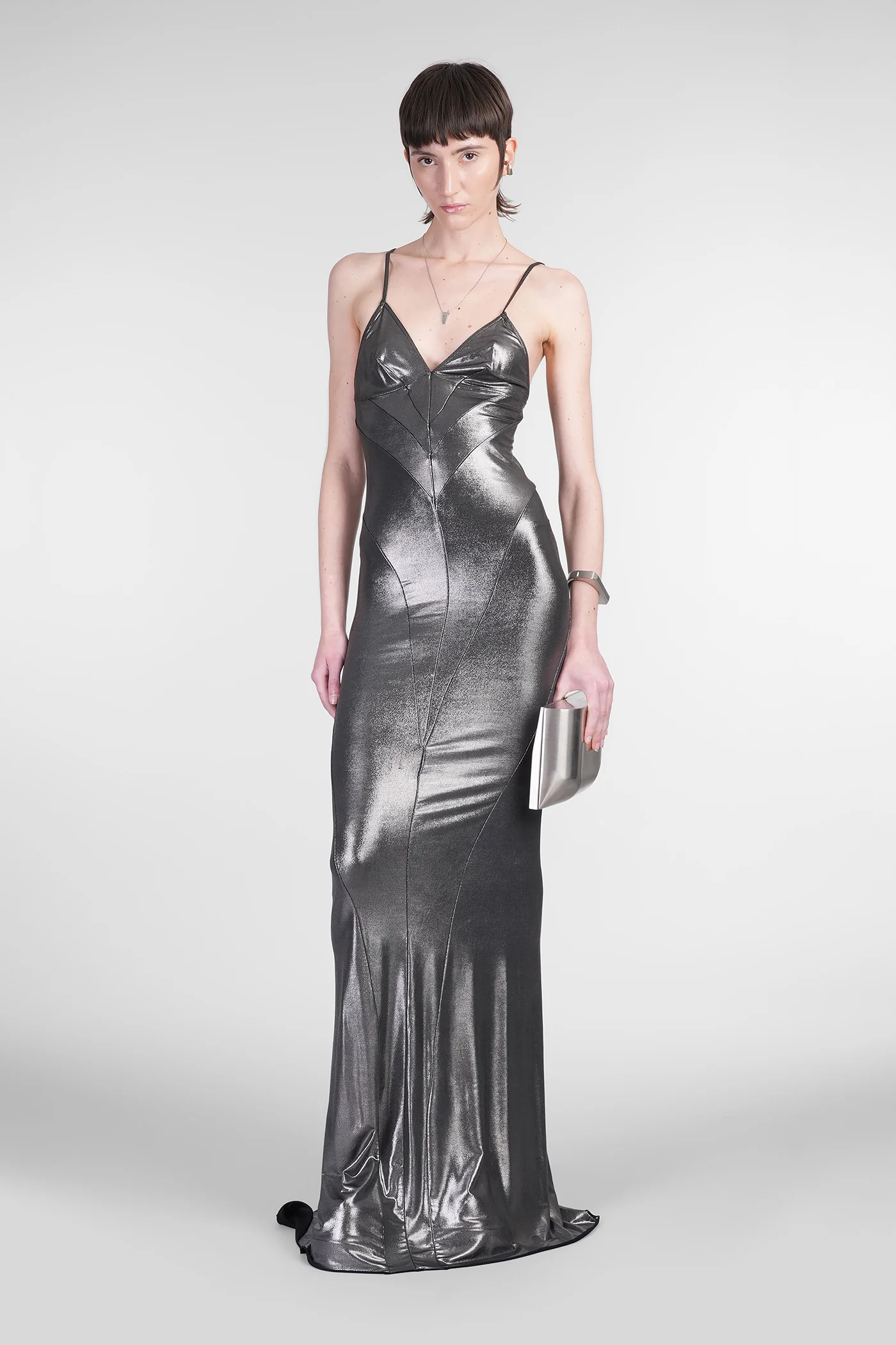 Slip gown Dress woman  in grey viscose - Image 2