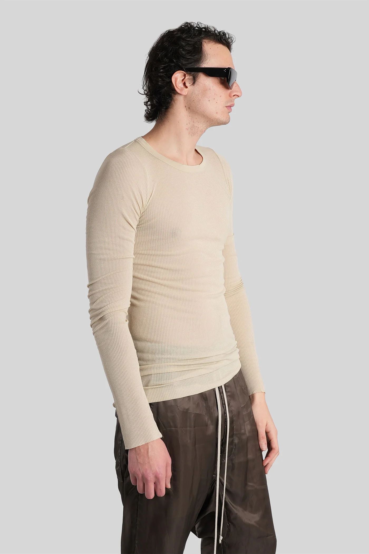 Rib ls t  in beige viscose - Image 4