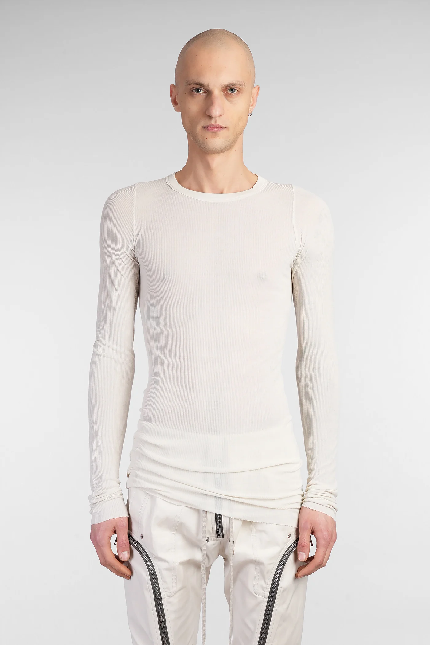 Rib ls t  in beige viscose