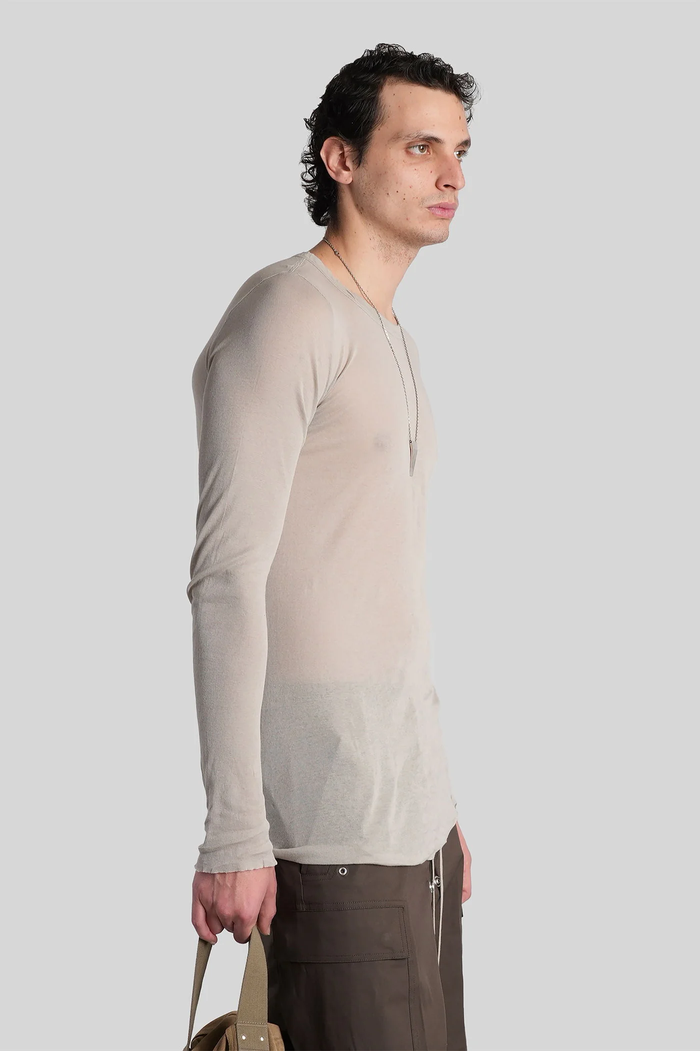 Rib ls t  in grey cotton - Image 4