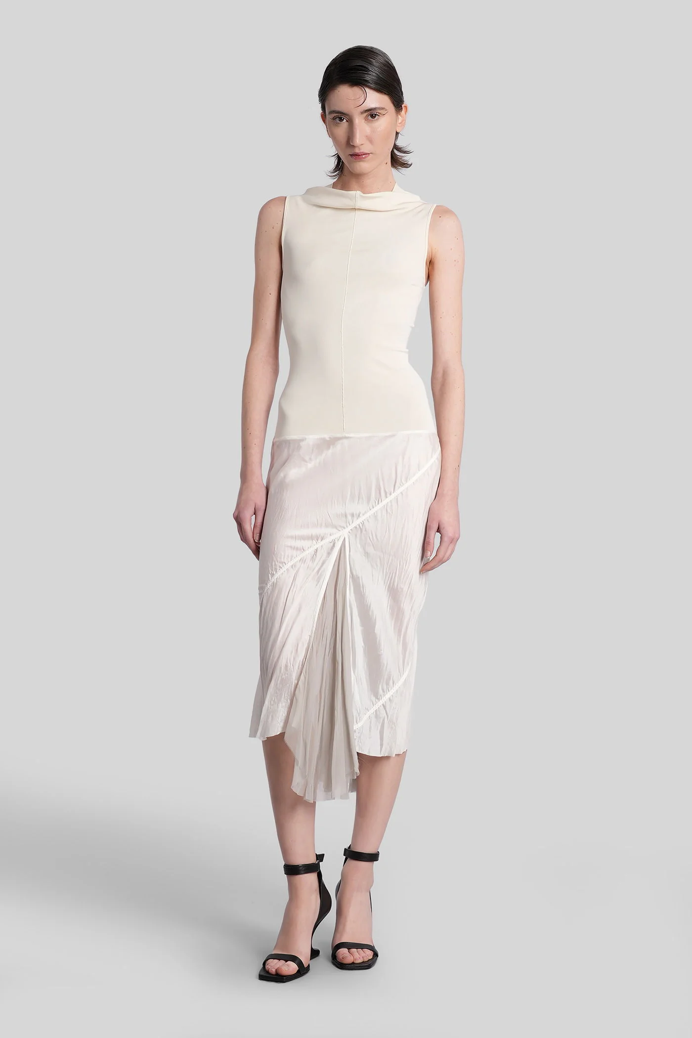Sliced dress Long dress in beige viscose
