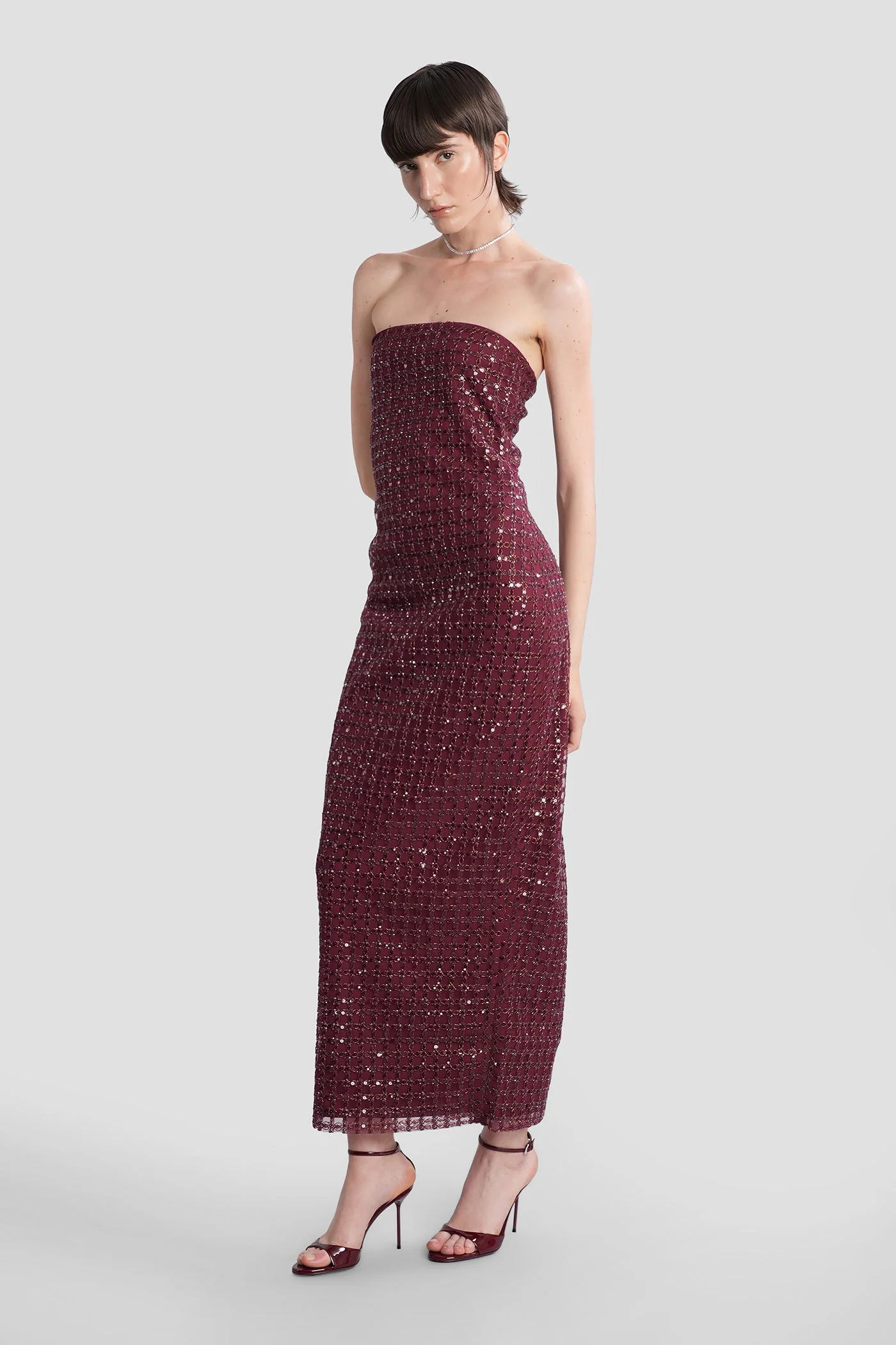 Long dress in bordeaux polyester - Image 2