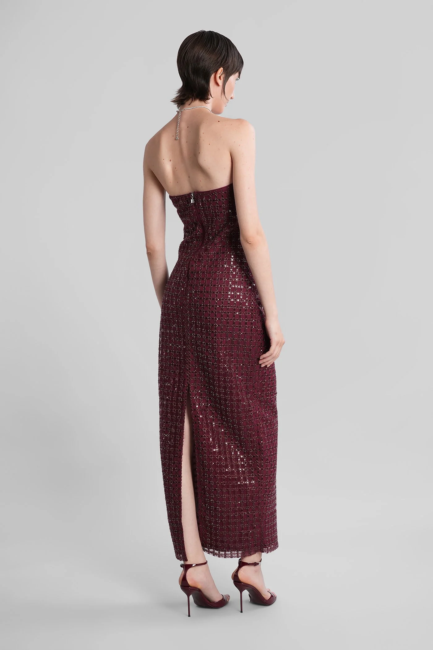 Long dress in bordeaux polyester - Image 3