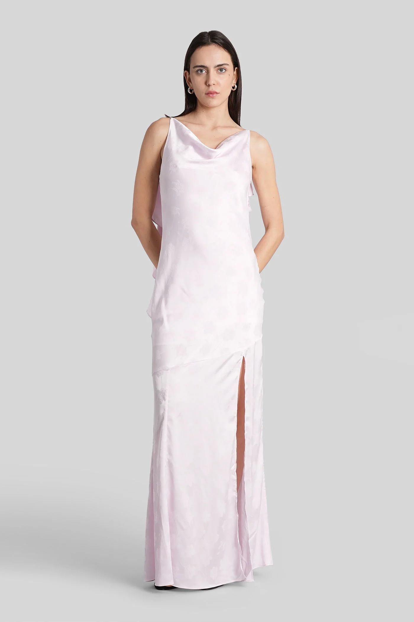 Long dress in rose-pink polyester