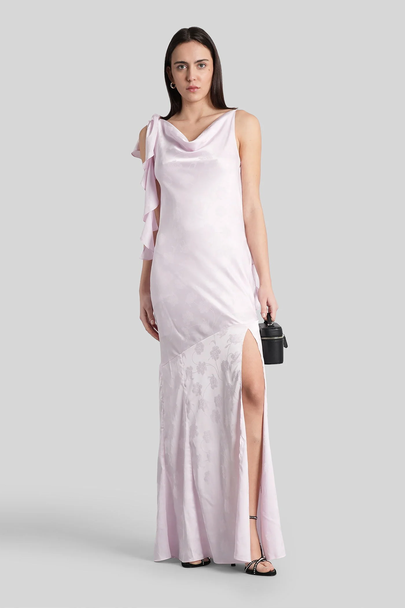 Long dress in rose-pink polyester - Image 2