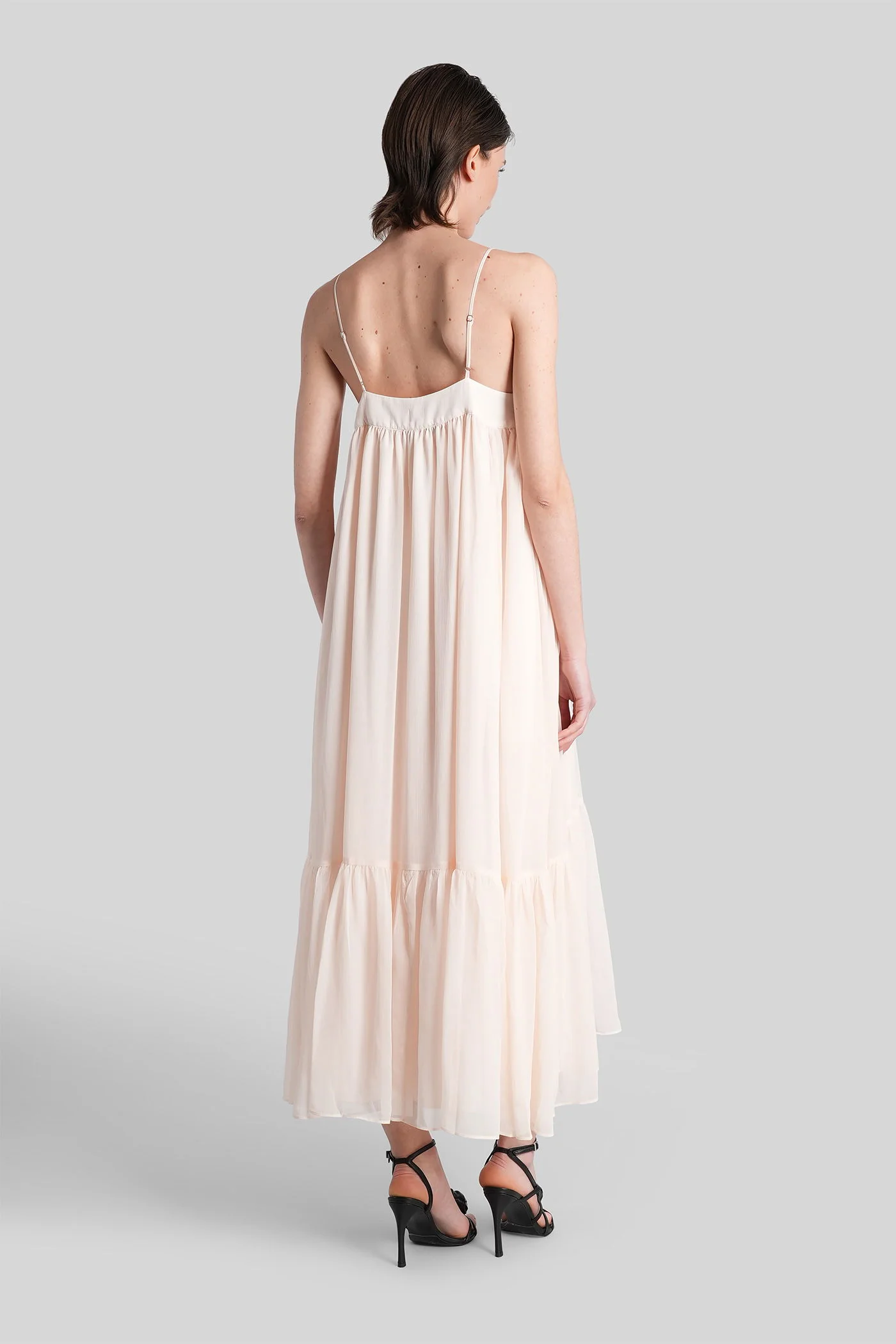 Long dress in rose-pink polyester - Image 3